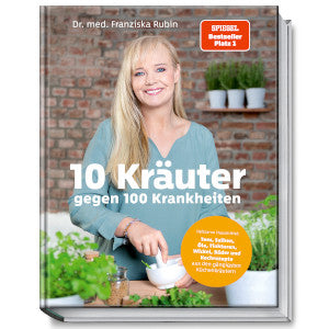 Lächelnde Frau mit 10 Kräuter gegen 100 Krankheiten auf dem Buchdeckel.