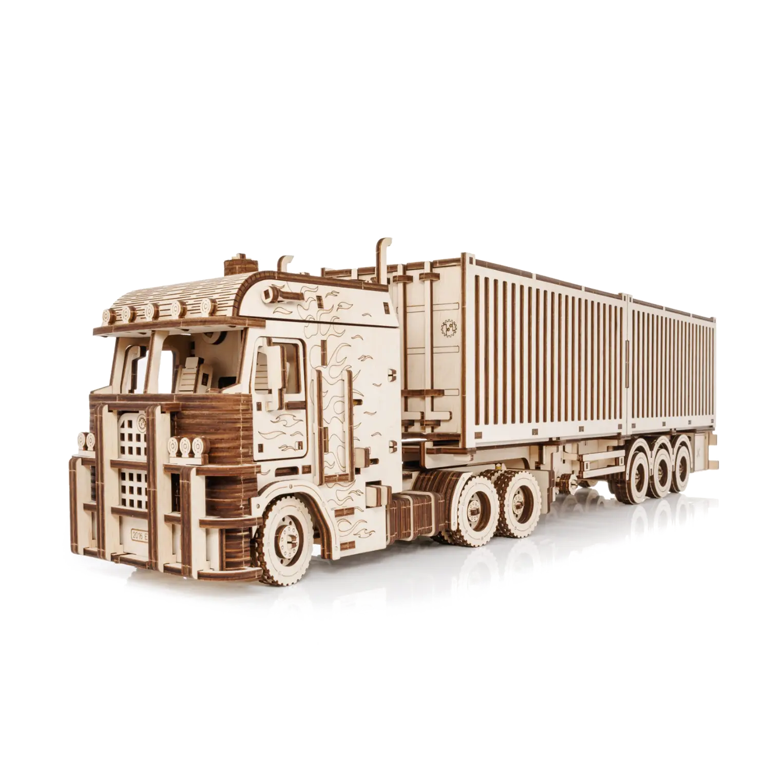 3D-Holzpuzzle Road King LKW mit Container als Bausatz aus Holz.