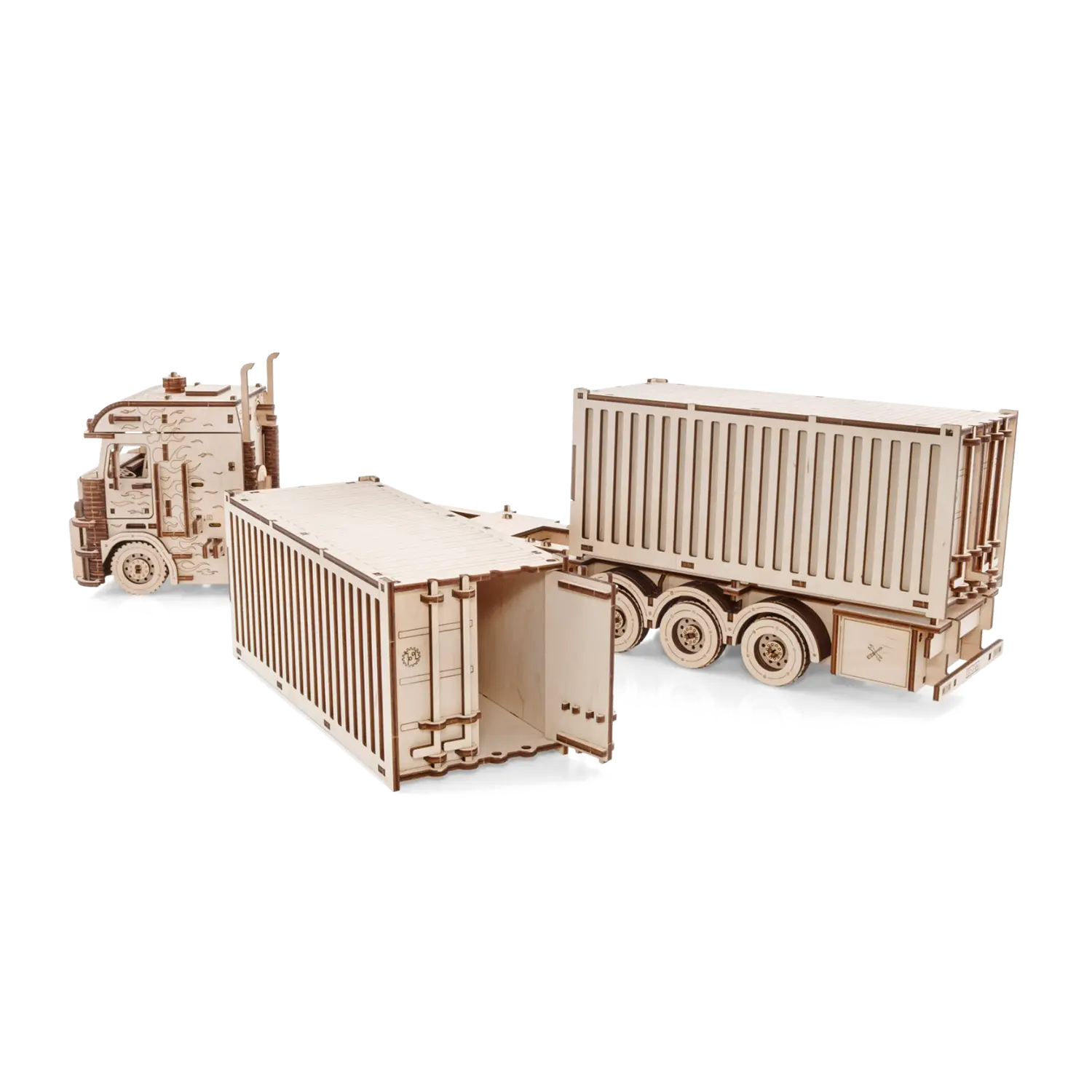 3D-Holzpuzzle Road King LKW mit zwei Containern, abnehmbar.