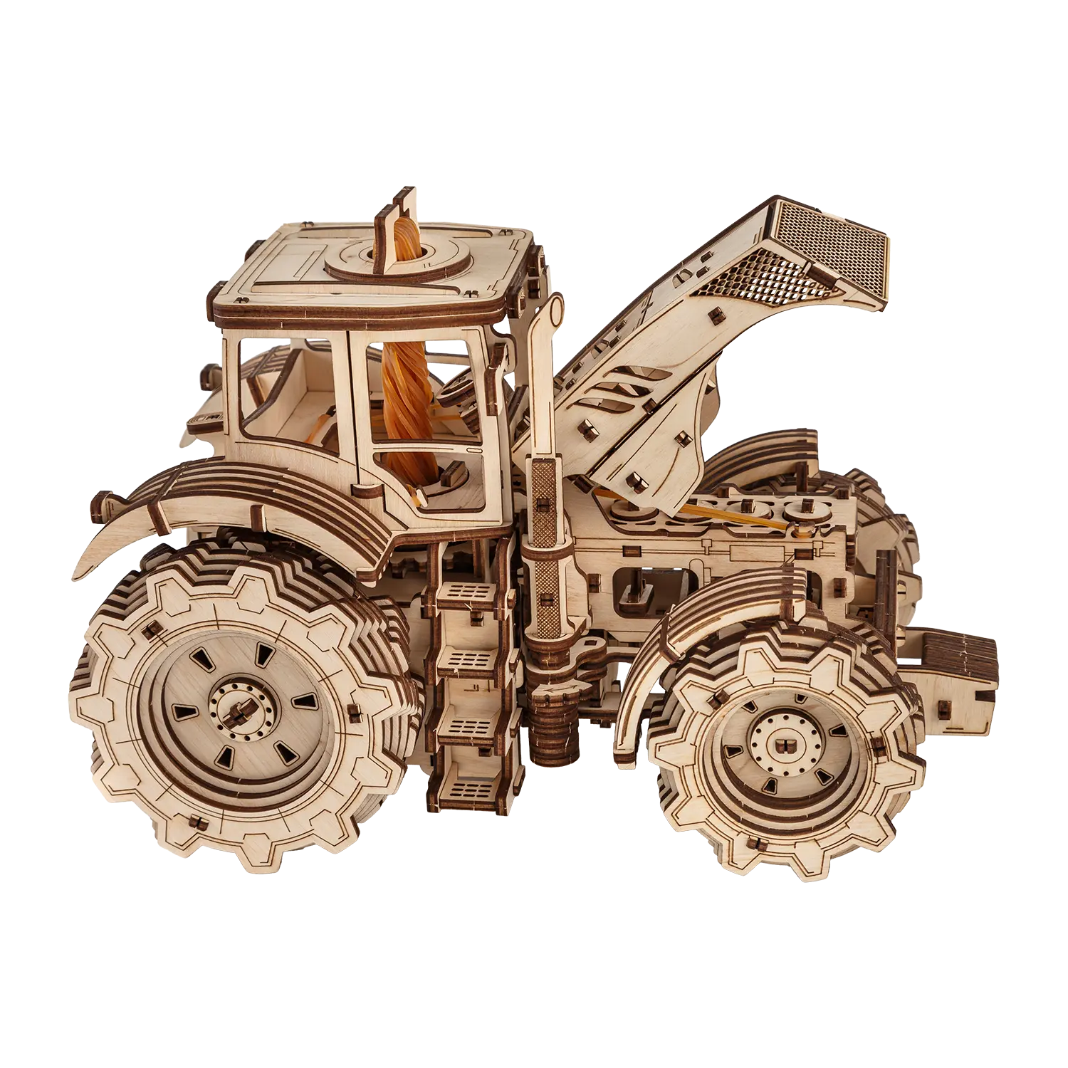 3D-Holzpuzzle Traktor, Holzmodell mit offener Motorhaube, Flexbox-Design.
