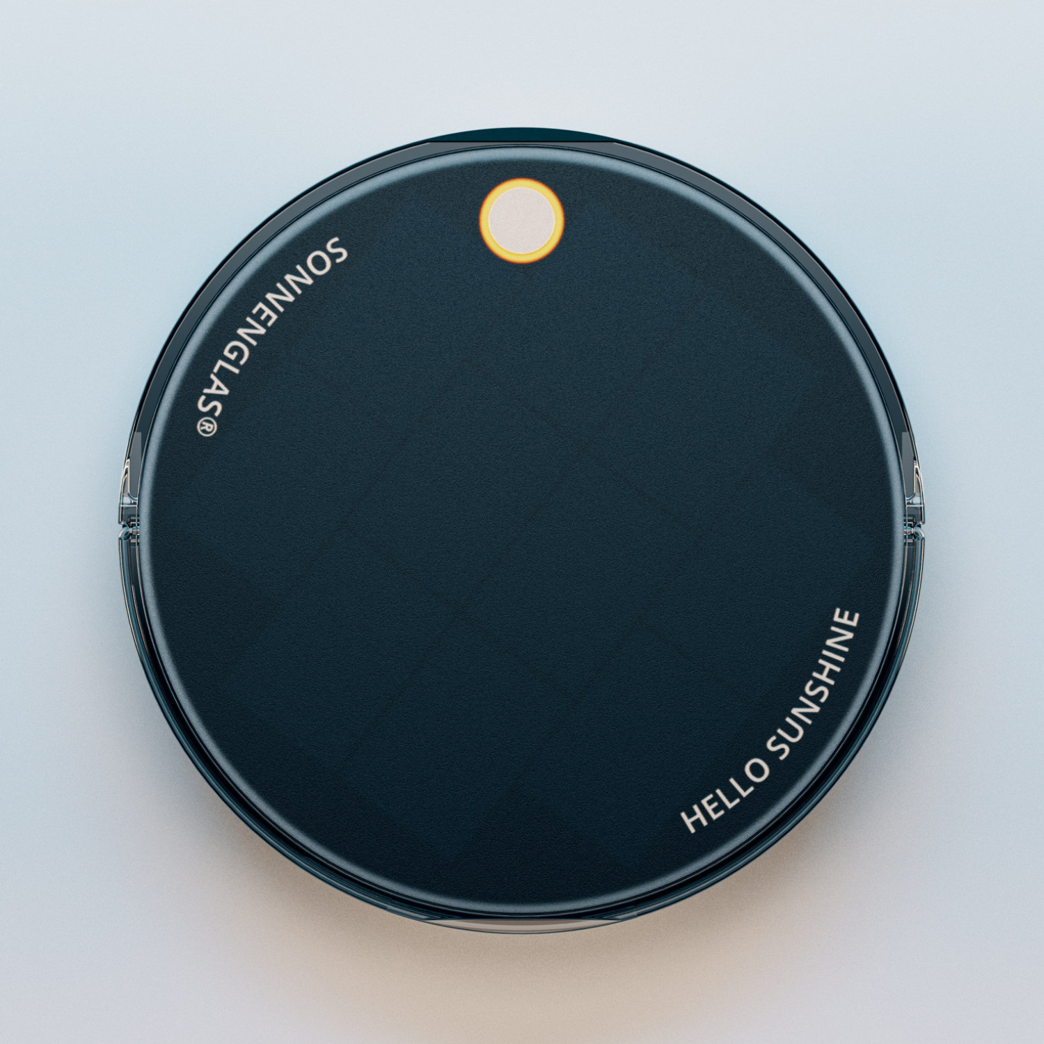 Das SONNENGLAS® Classic (Generation 6) ist eine runde dunkle Solarlaterne mit „SONNENGLAS®“ und „HELLO SUNSHINE“ auf dem Glas, ausgestattet mit einem robusten Sonnenmodul, abgebildet vor hellem Hintergrund.