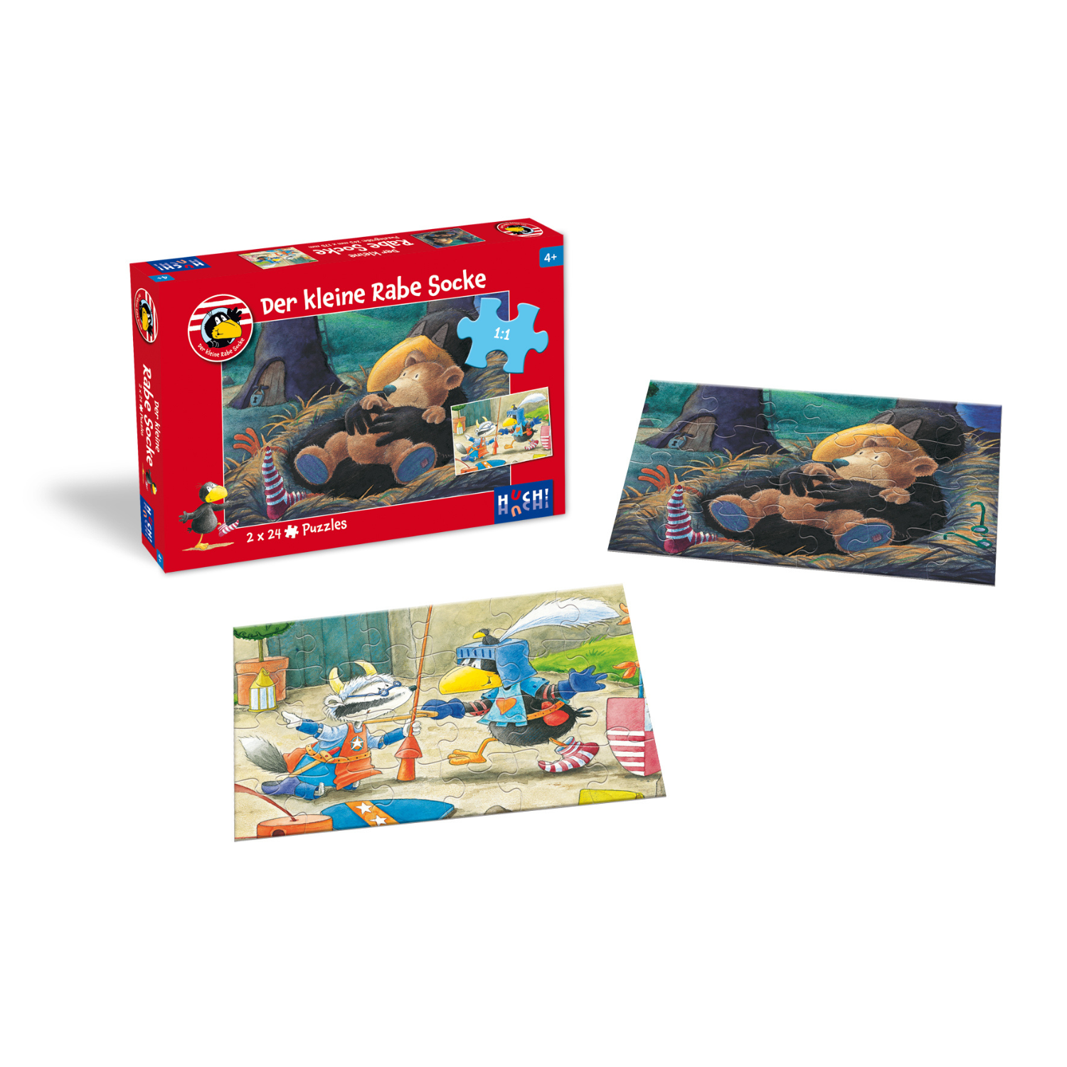 Der kleine Rabe Socke - Puzzle 2x24 Teile: Enthält eine Puzzlebox und zwei fertige Puzzles mit dem beliebten Raben Socke in verschiedenen Szenen – ideal für Kinder, die spielerische Herausforderungen lieben.