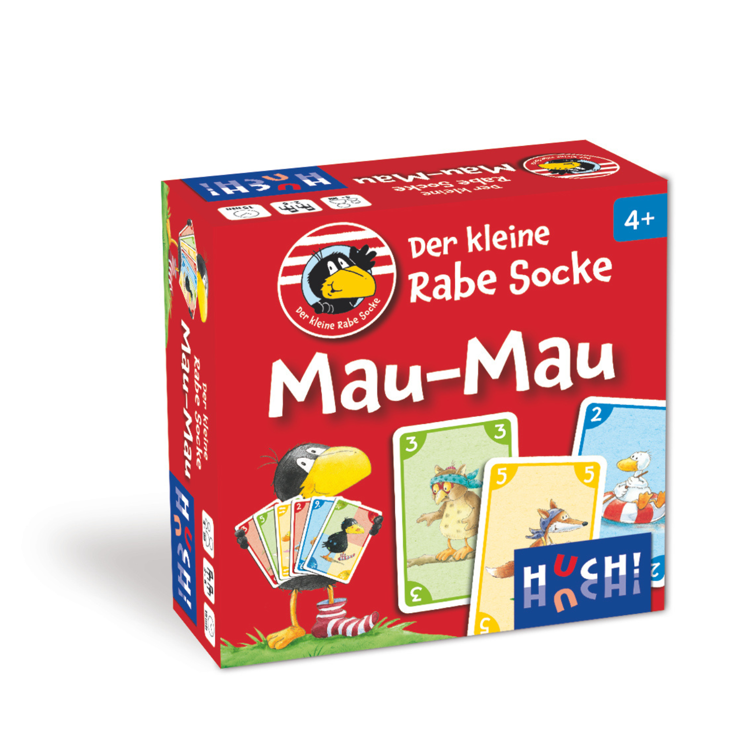 ote Schachtel „Der kleine Rabe Socke – Mau Mau“ mit bunten Karten und deutschem Text. Ideal für Kinder ab 4 Jahren.