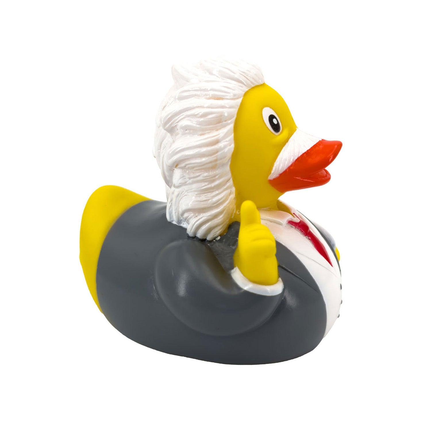 Wir präsentieren die „Physikliebhaber Badeente“, eine Gummiente mit Wissenschaftlermotiv, wildem weißem Fell und Schnurrbart, die einem berühmten Physiker ähnelt. Mit grauem Anzug und roter Krawatte passt diese gelbe Ente perfekt in die Badeset-Geschenk-Einstein-Kollektion.