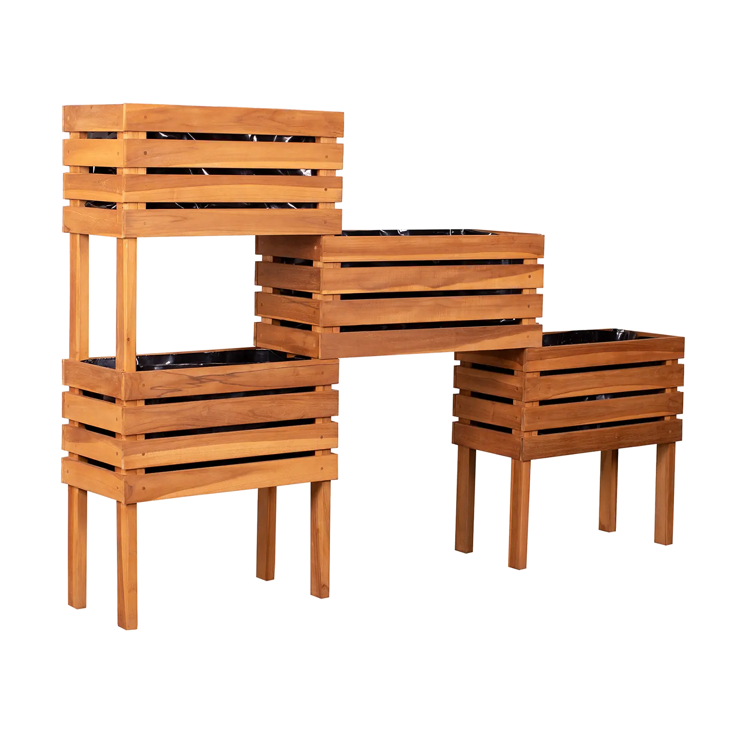 4-stöckiger Balkon Hochbeet Dundee Pflanzkübel, aus Teakholz mit Lattenrost.