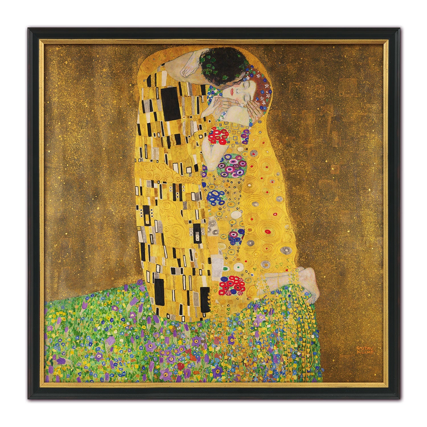 Das gerahmte Gemälde „Der Kuss“ Klimt