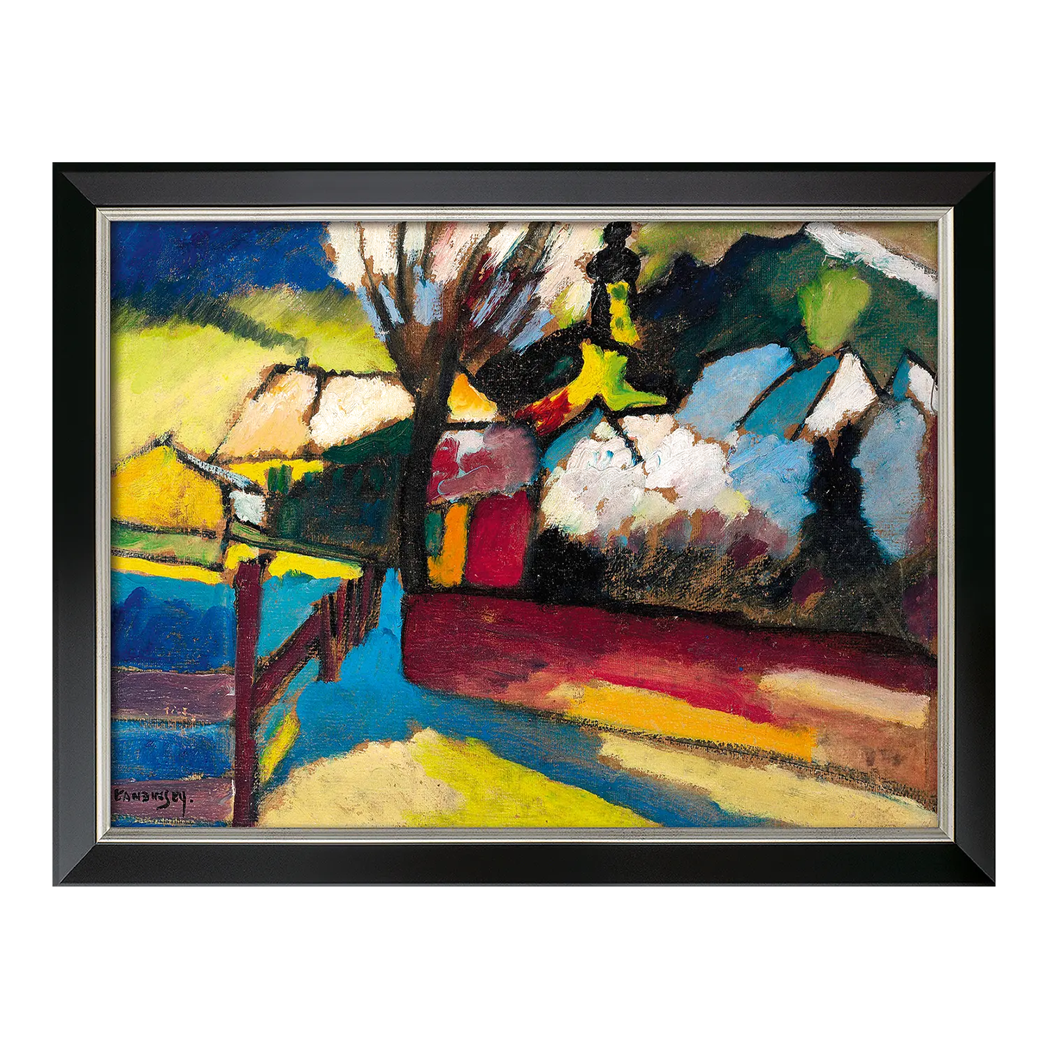 Herbstlandschaft mit Baum: Farbenfrohes abstraktes Fine Art Giclée, inspiriert von Kandinsky.