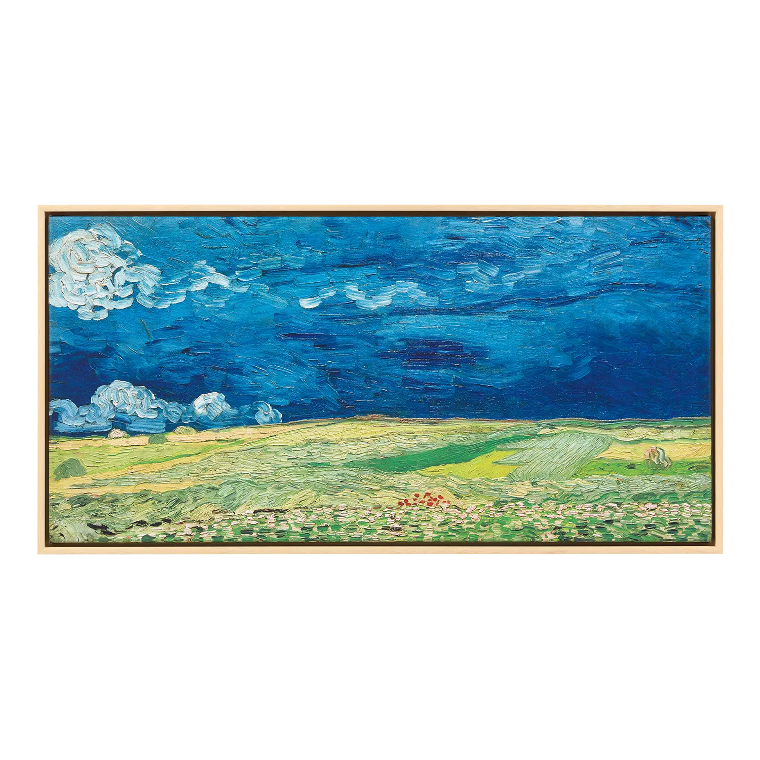 Bild "Kornfeld bei Gewitterstimmung", 1890 gerahmt unter wirbelndem Himmel.