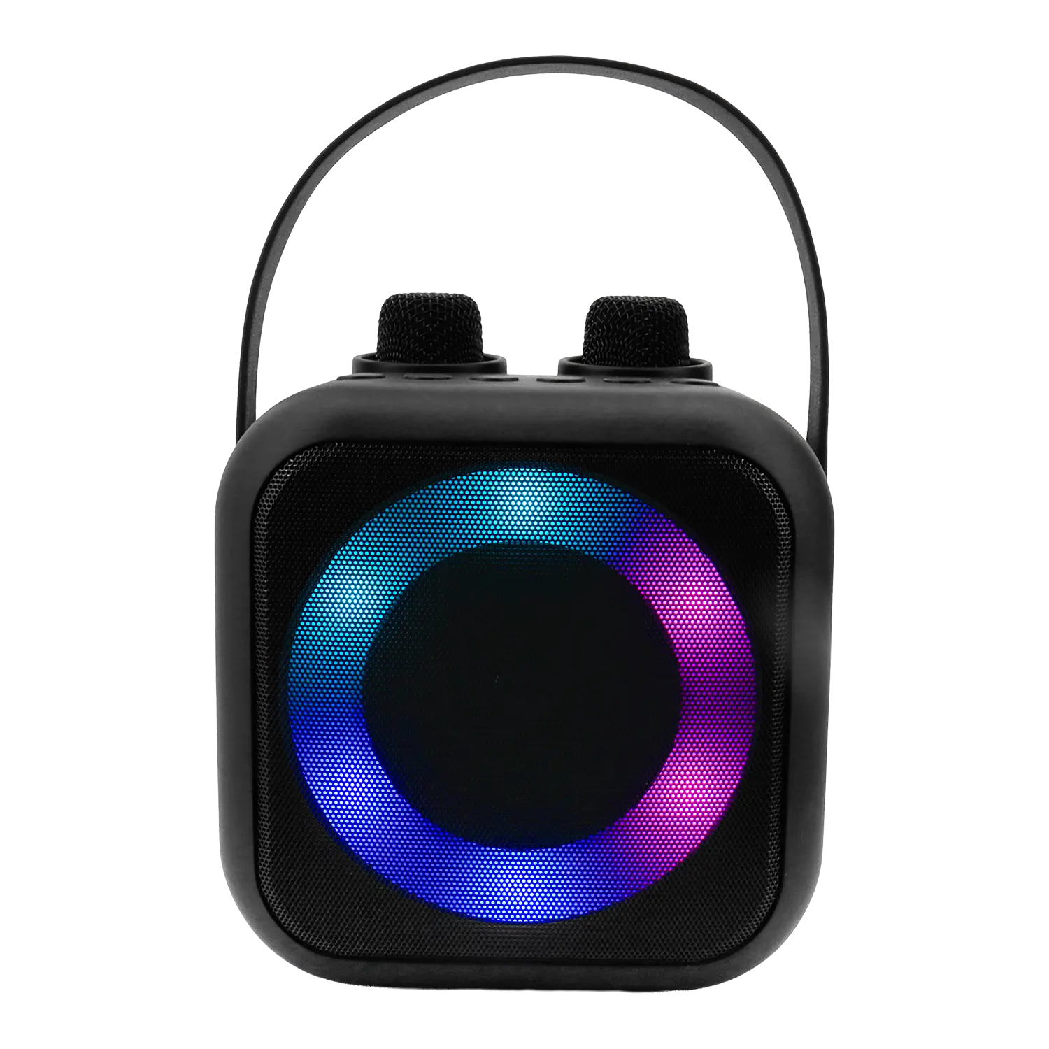 Tragbares Bluetooth Karaoke System mit leuchtendem, mehrfarbigem LED-Ring.