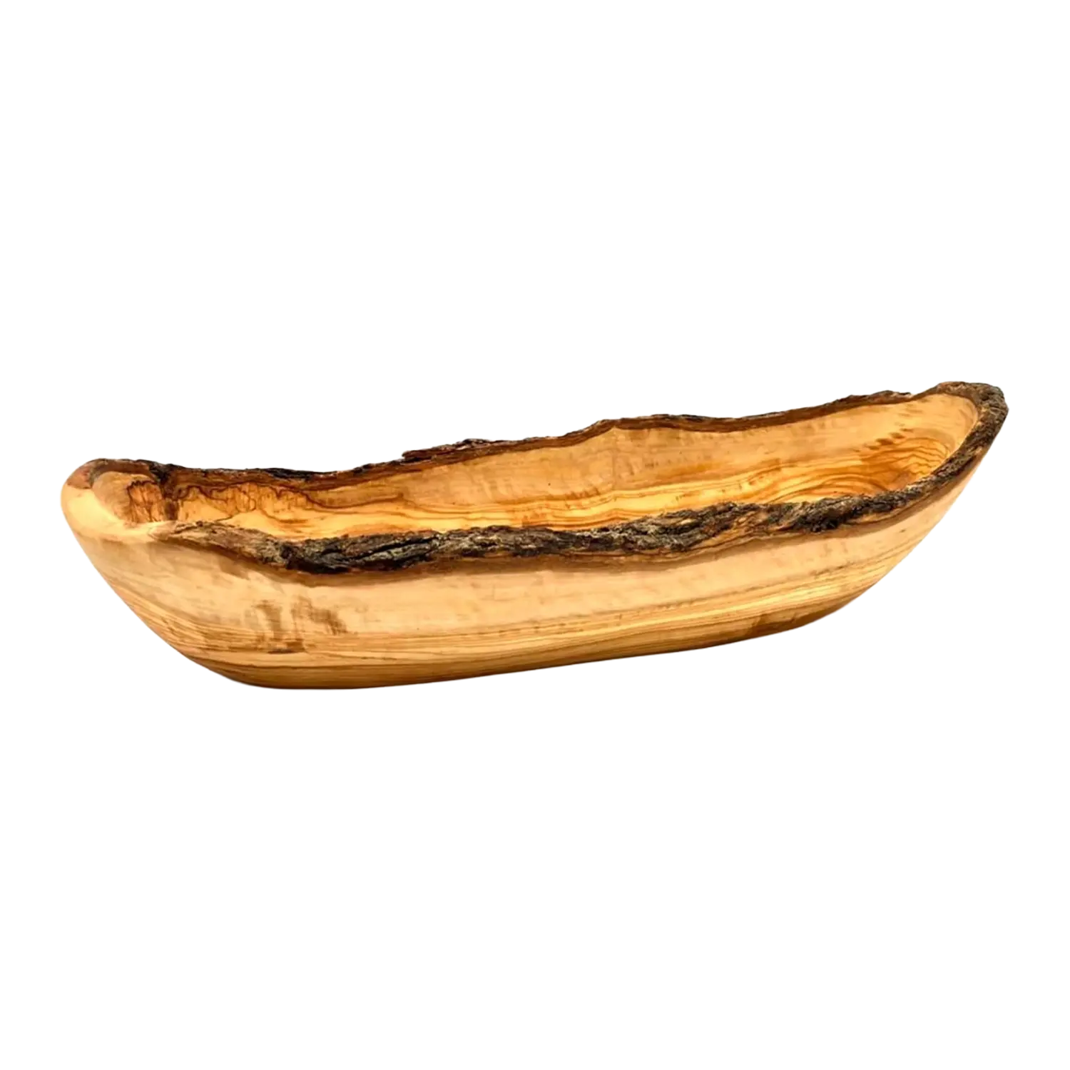 Rustikale Olivenholz Schale 35-39 cm mit natürlichem, unebenem Rand.