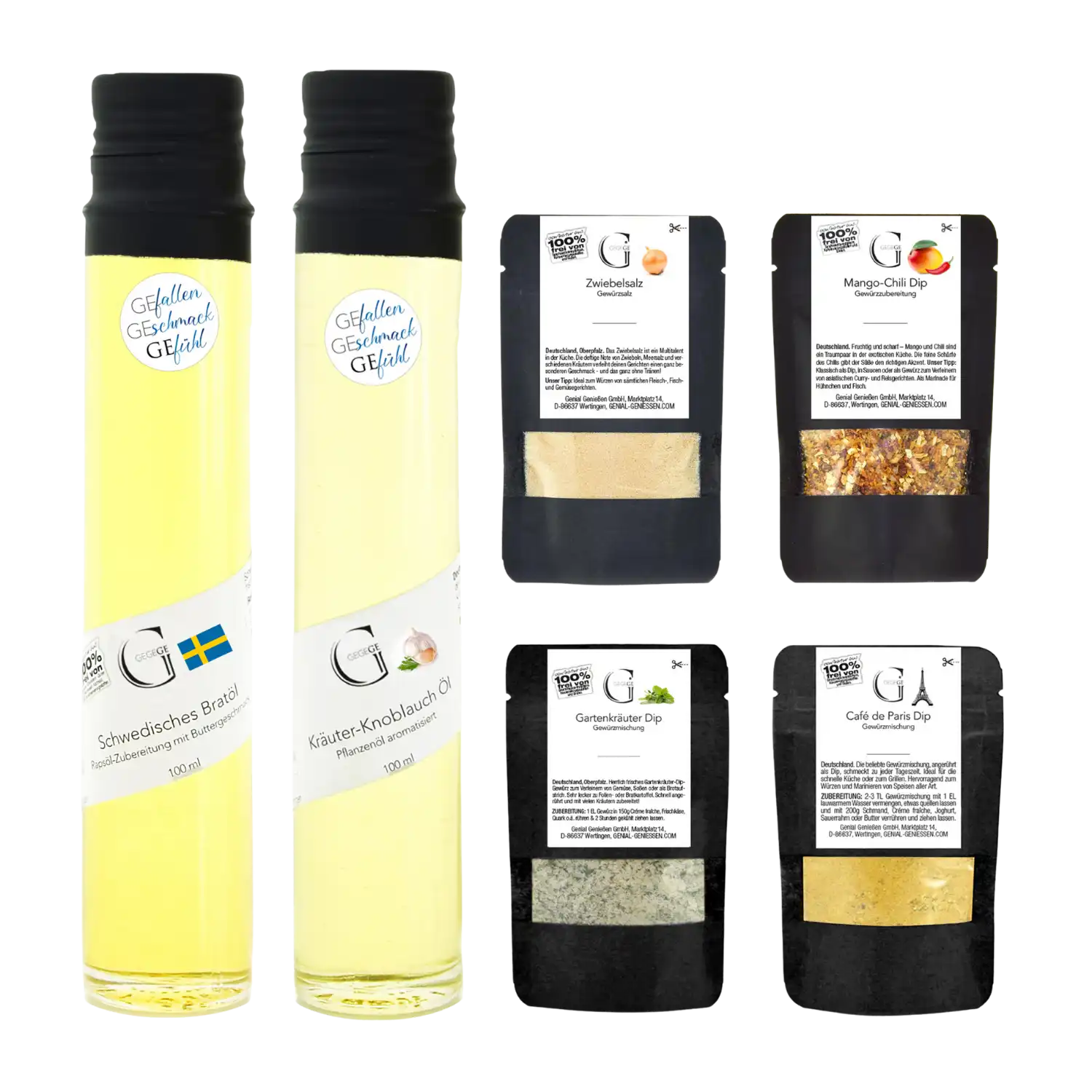 Hobby-Set Camper Genuss: Geschenkbox mit Bratöl und Camping-Gewürzen.