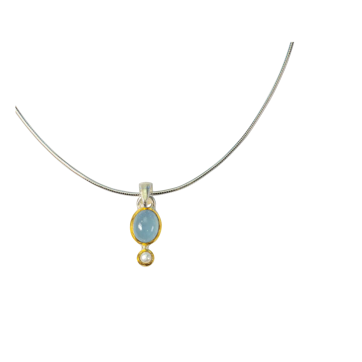 Collier "Estelle" aus 925er Silber mit Aquamarin und Süßwasserperle.