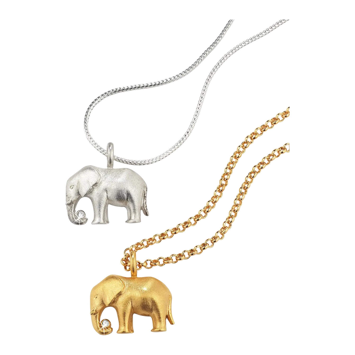 Collier "Glückselefant": silberne und goldene Elefanten-Anhänger, perfekt für Geschenke.