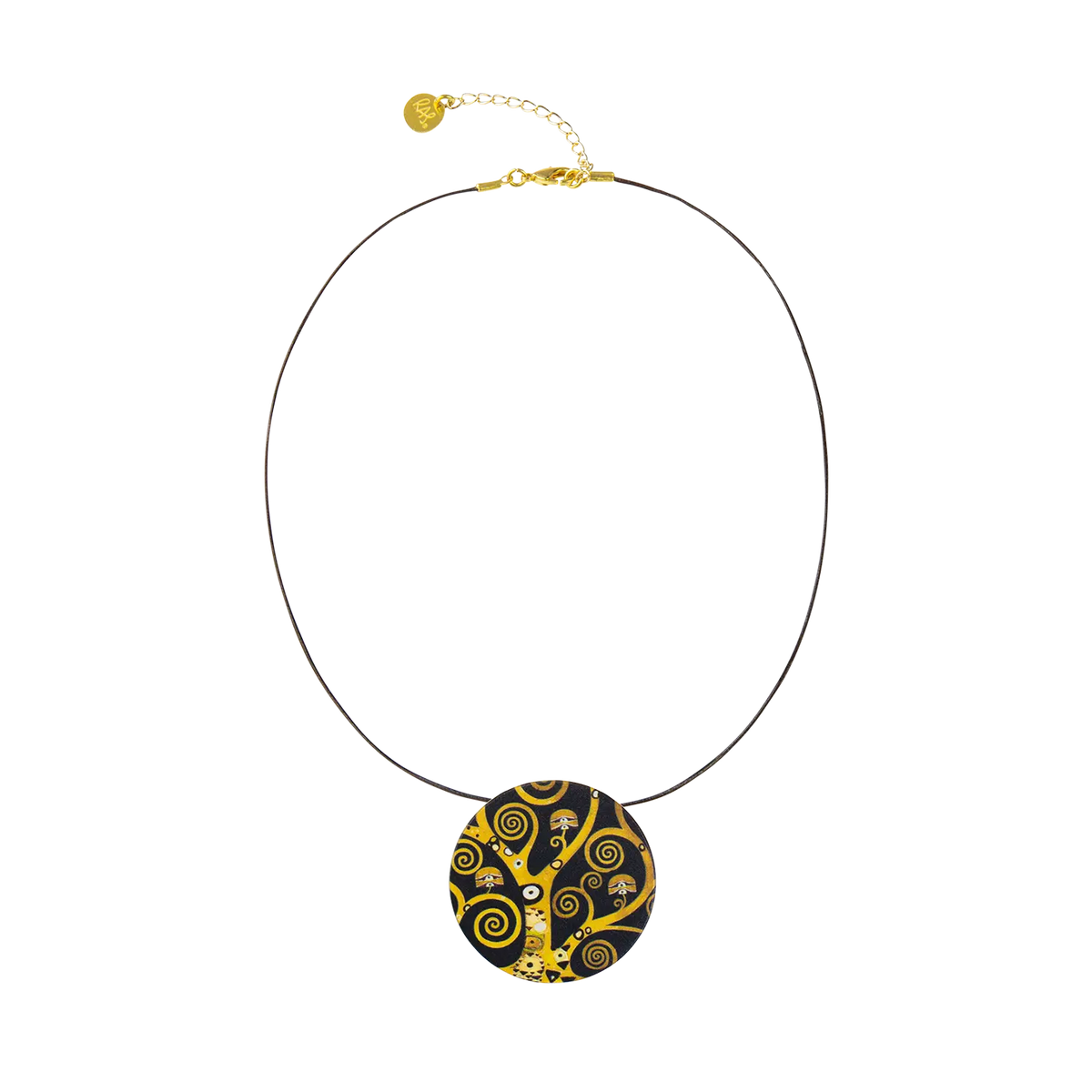 Gustav Klimt Collier „Lebensbaum“ mit Metallanhänger an einem Lederband