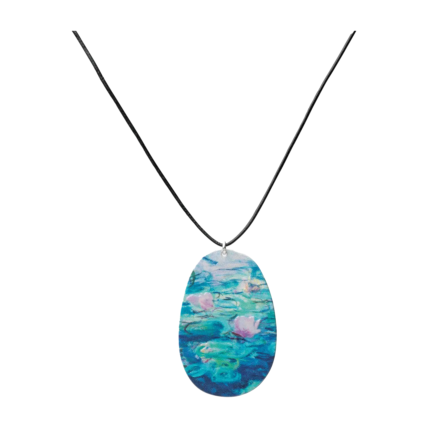 Monet-Collier „Les Nymphéas" – Metall-Anhänger mit Seerosen-Motiv am Lederband