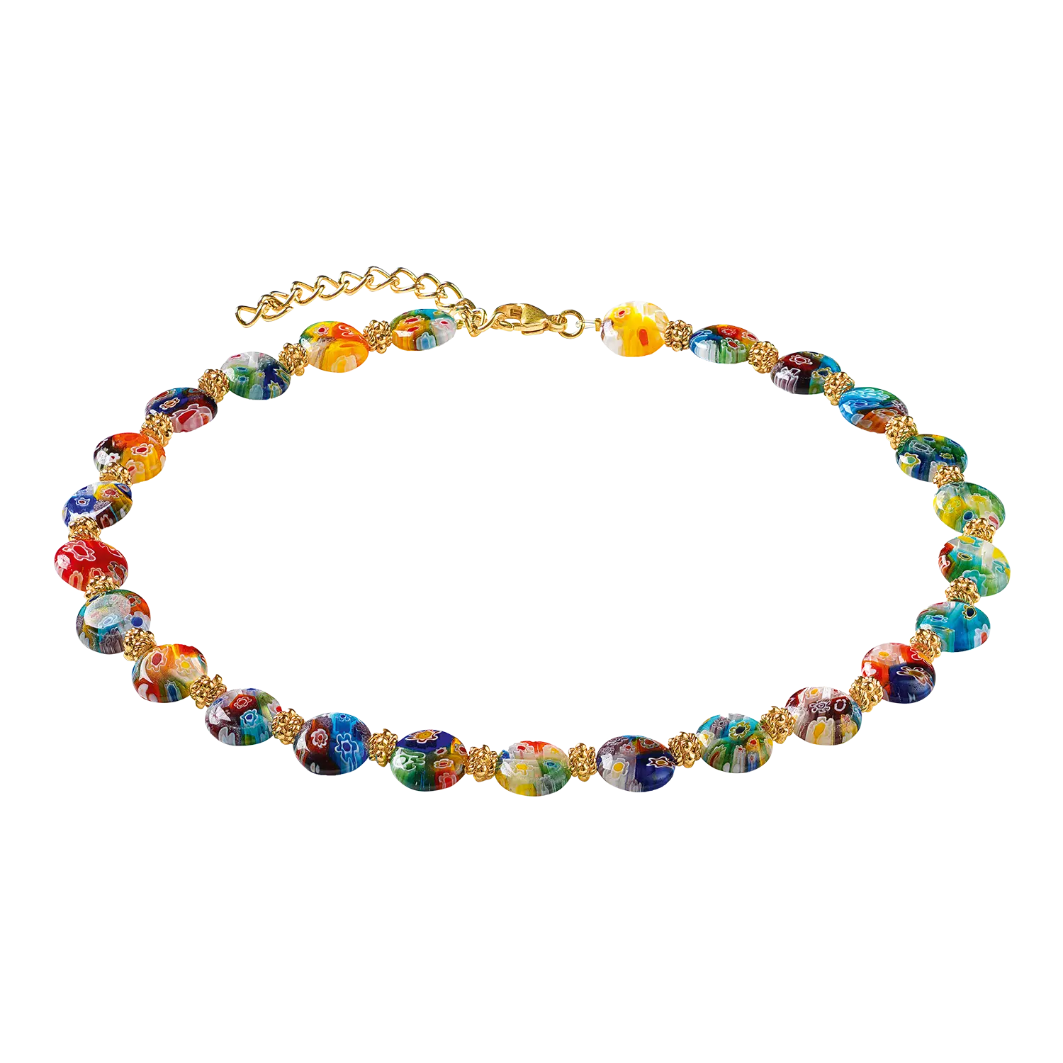 Collier "Mille Fiori" von ars mundi: bunte Perlen mit goldenen Akzenten.