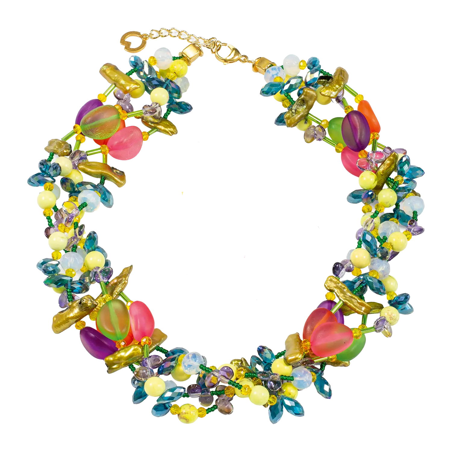 Collier "Tesoro" Halskette mit grünen, rosa, blauen und gelben Perlen.