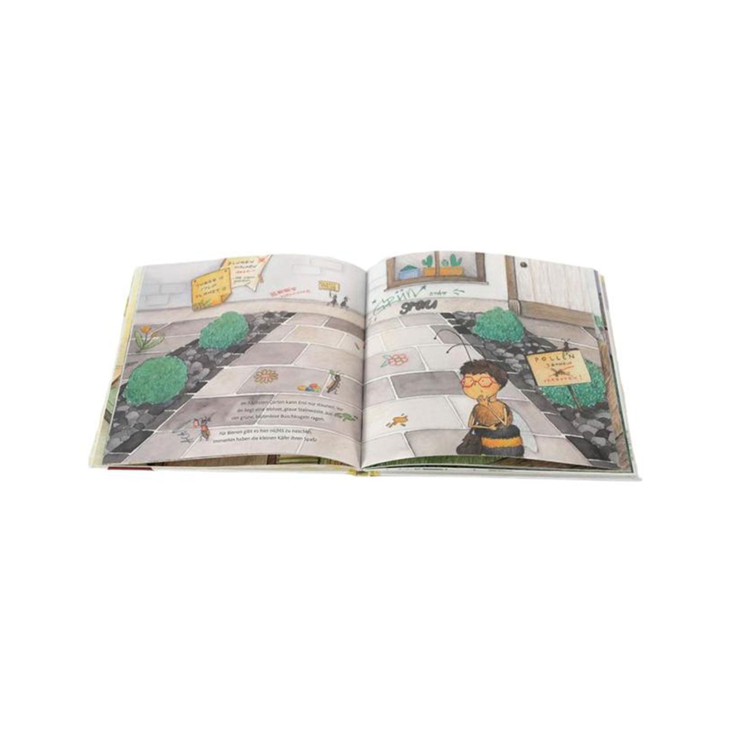 Das illustrierte Kinderbuch „Emi Brillenbiene – Die weite Reise einer kleinen Biene“.