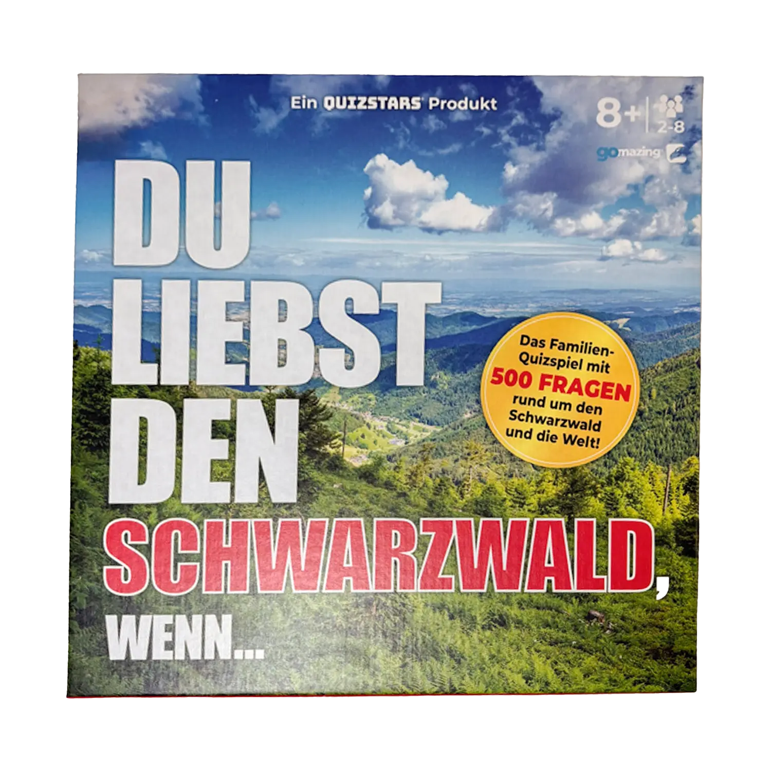 Schachteldeckel von "Du liebst den Schwarzwald, wenn..." mit Wald- und Himmelsszene.