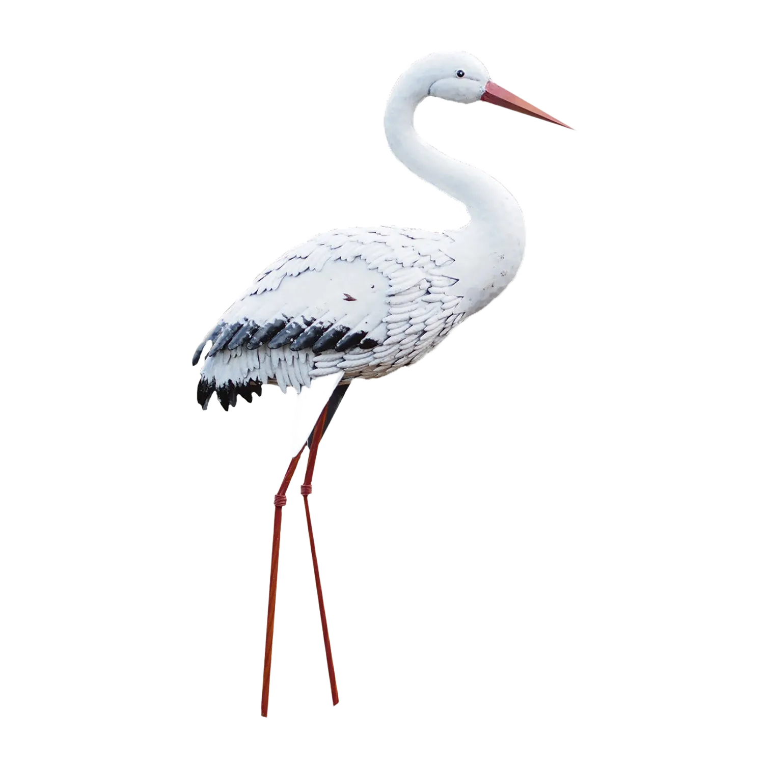 Gartenfigur "Storch": Metallvogel mit weißen Federn für Garten oder Wohnzimmer.