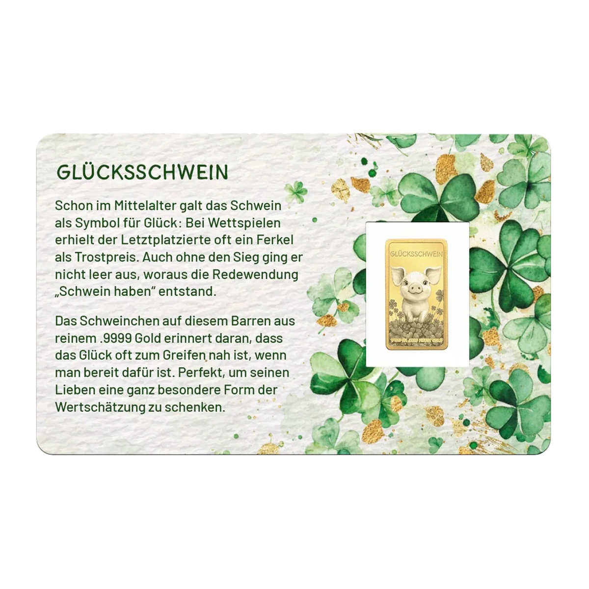 Goldbarren Glücksschwein, Coin Card