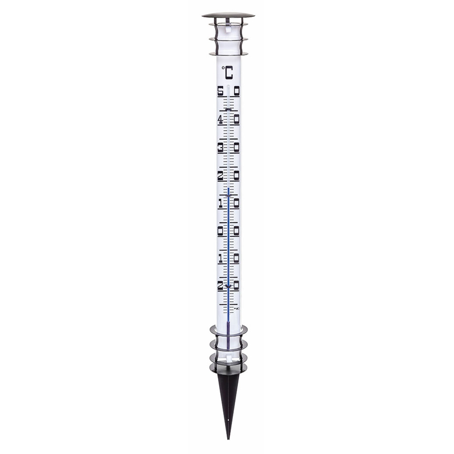 Großes Gartenthermometer, wetterfest, mit Spitze und klarer Skala.