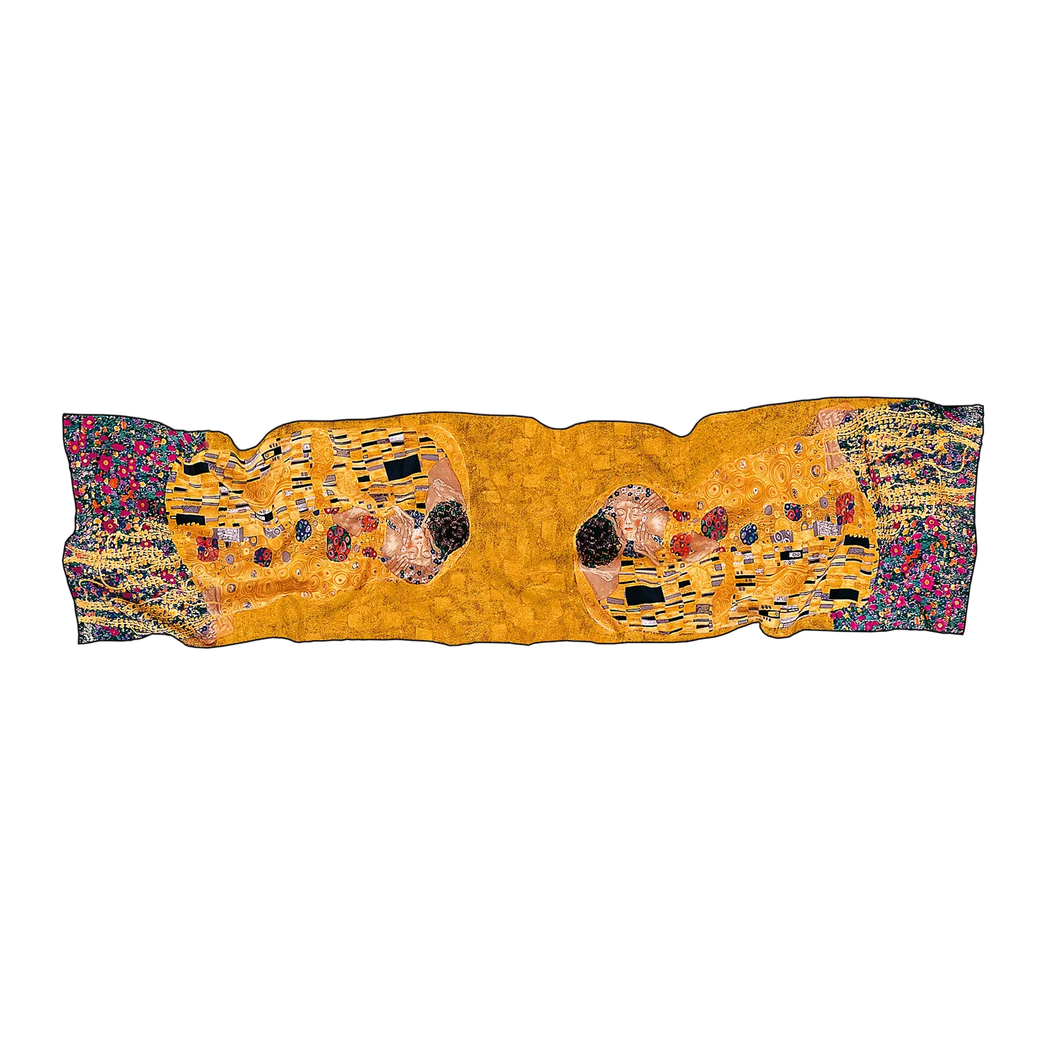 Seidenschal Der Kuss: Rechteckiger Satinschal mit Klimt-inspirierter abstrakter Kunst.