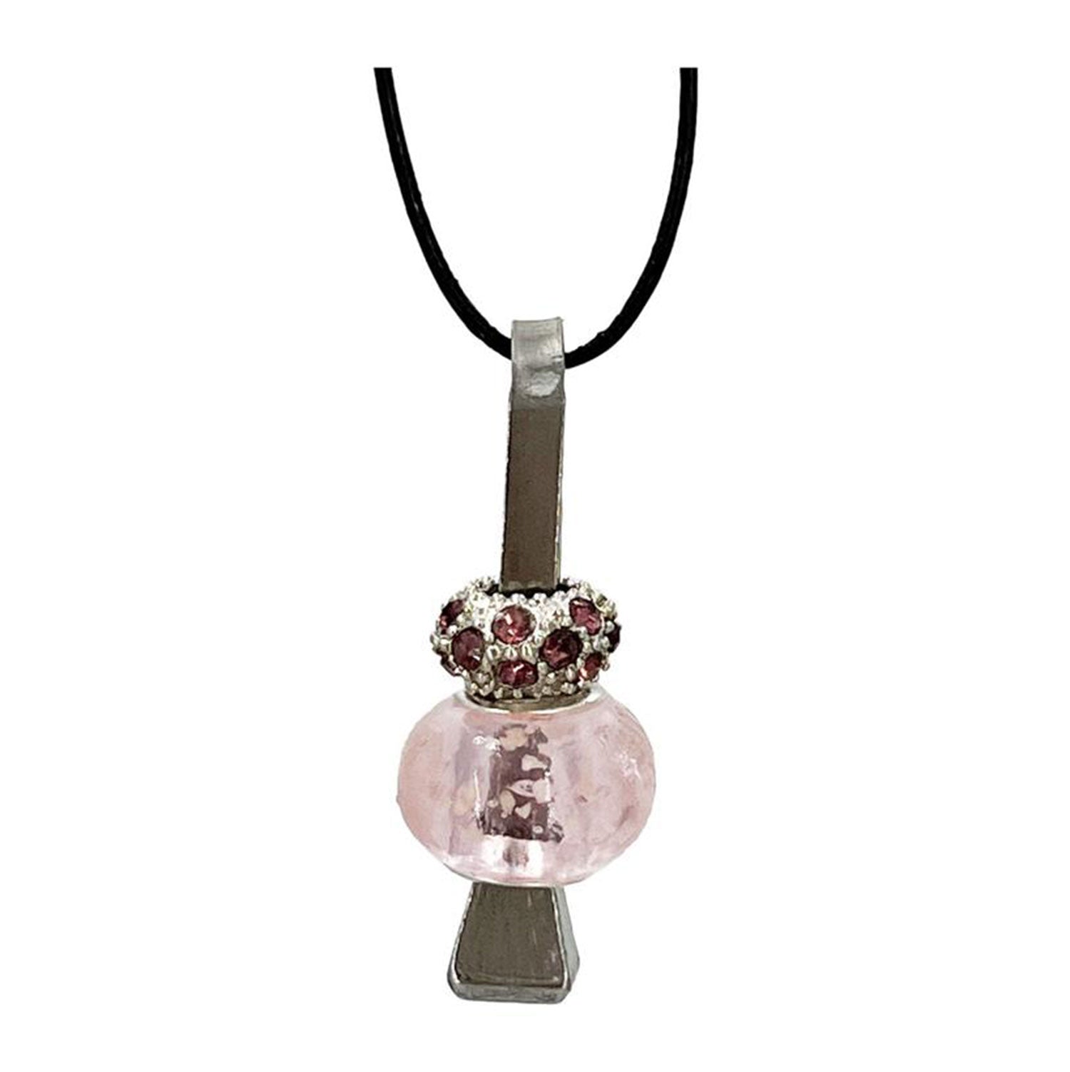 Hufnagel Schmuck mit rosa Perle und Glitzerring: Eine zarte Halskette mit schwarzem Band, silbernem Anhänger, rosa Perle und funkelndem Ring – liebevoll handgefertigt als Glückssymbol.