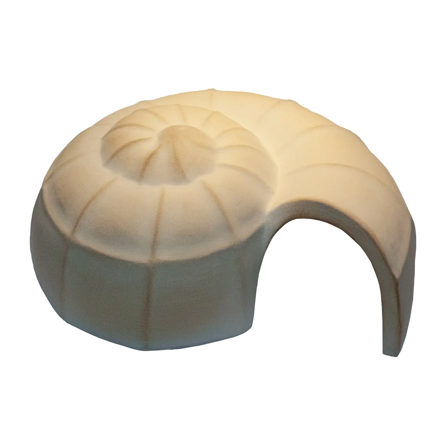 Beige Igelhaus kaufen, kuppelförmig mit gewölbtem Eingang, Schneckenhaus-inspiriert.