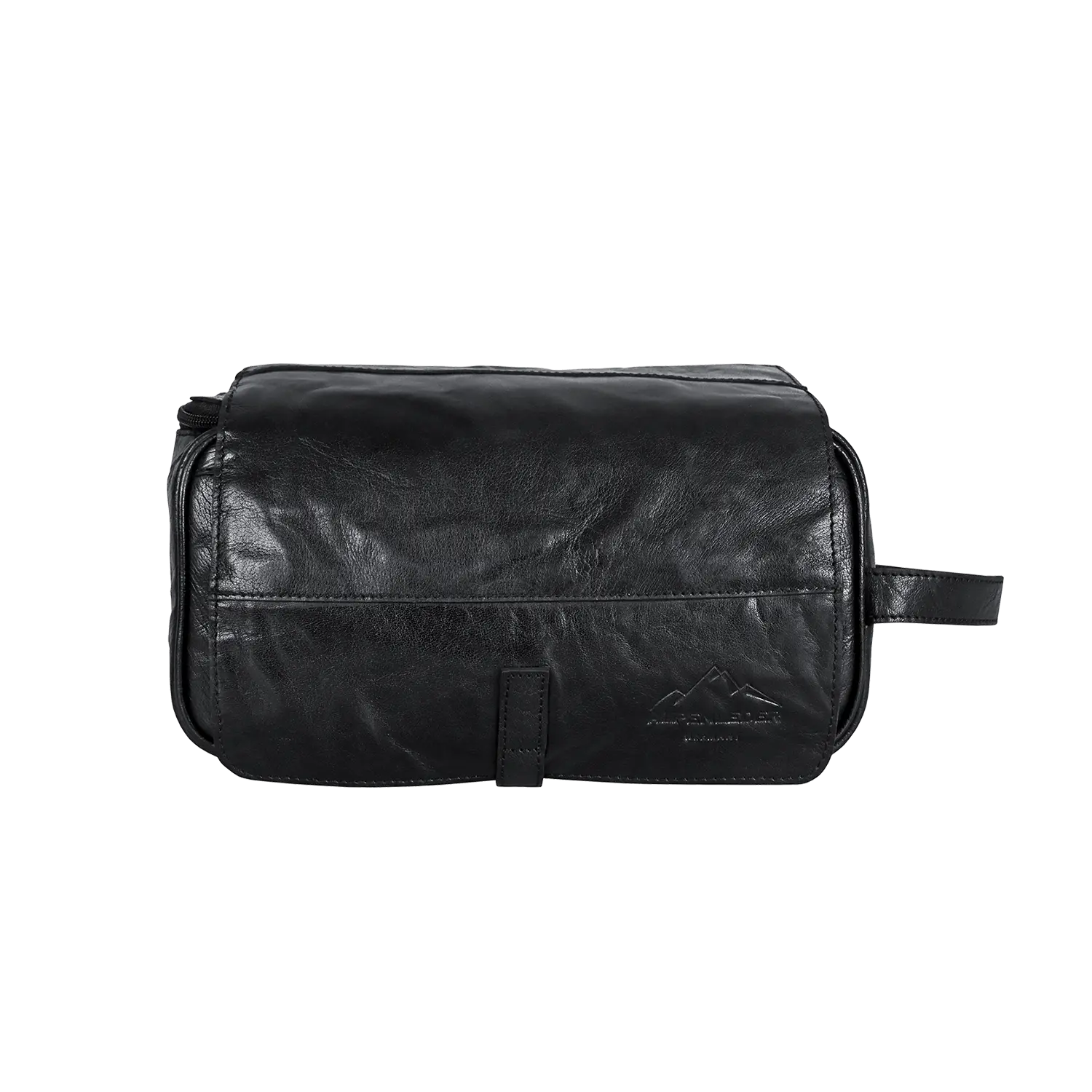 Wasserabweisende Kulturtasche für Damen und Herren mit Griff und Berg-Logo.