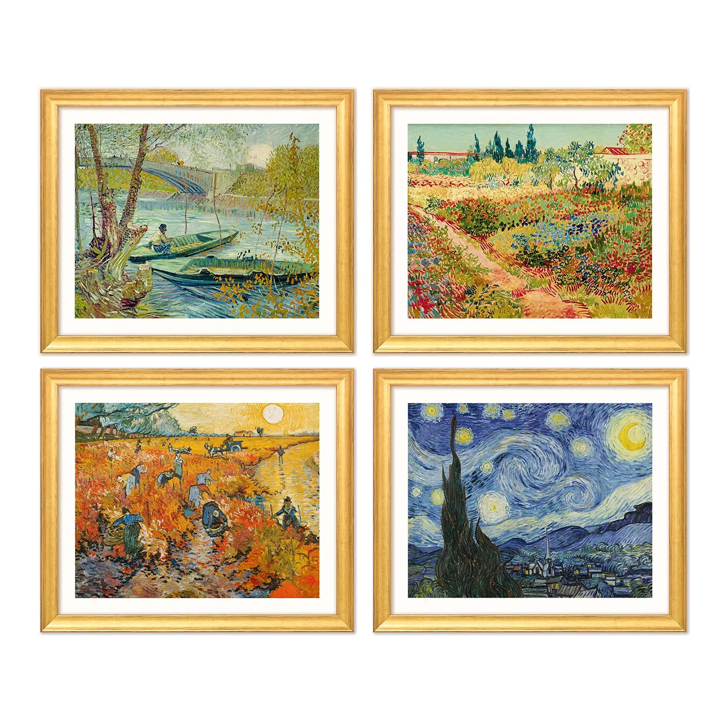 Vier Landschaftsbilder im Set - hochwertige, einzigartige Kunstdrucke von Van Gogh