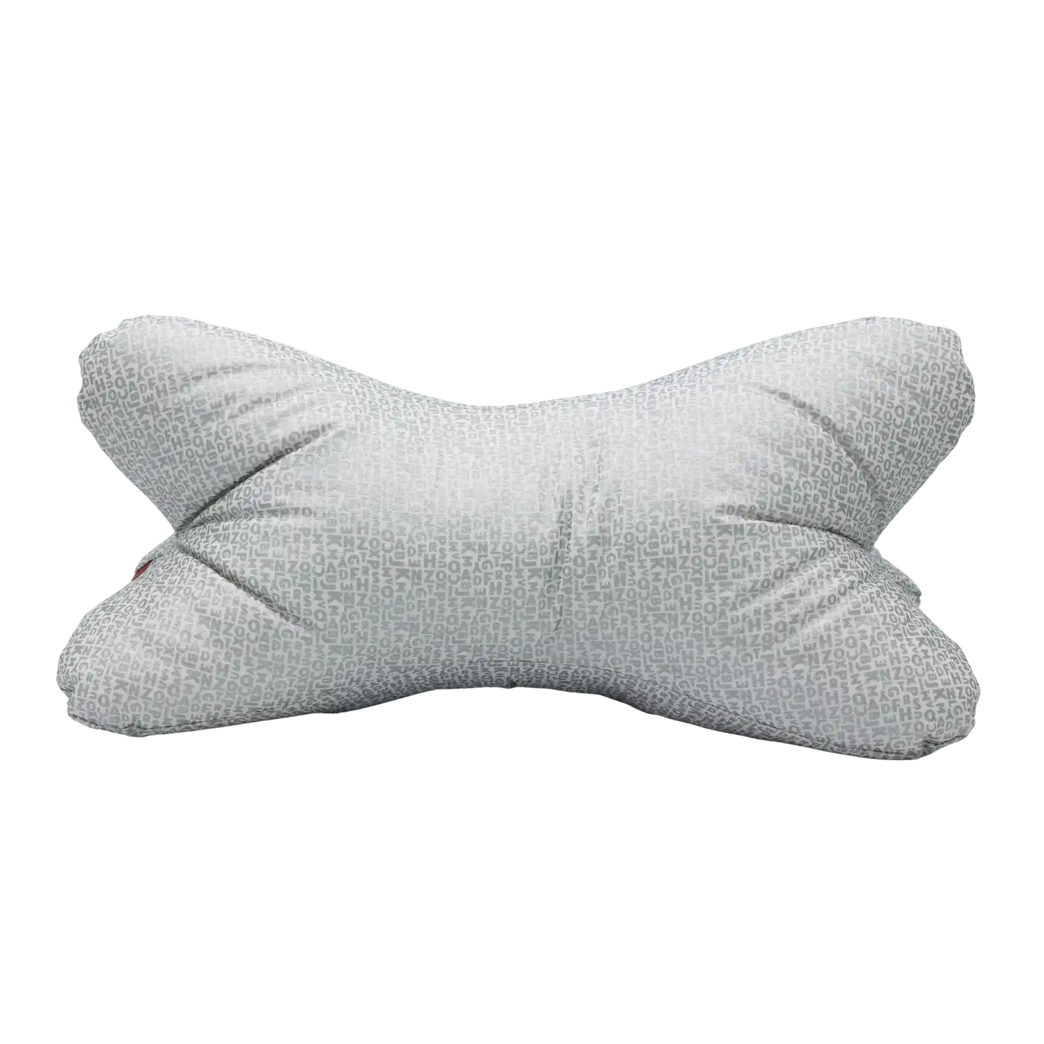 Graues, schmetterlingsförmiges Lesekissen fürs Bett mit dezent weiß gemustertem Bezug.