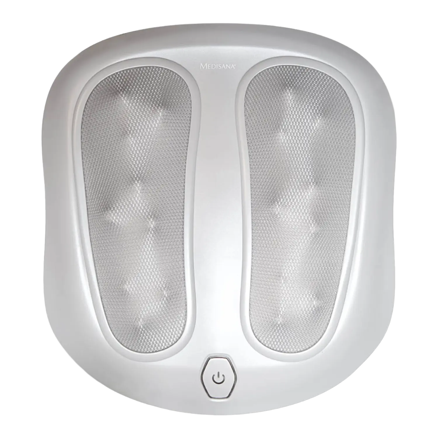 Shiatsu-Fußmassage Massagegerät in Qualität, weiß mit Mesh und Power-Taste.