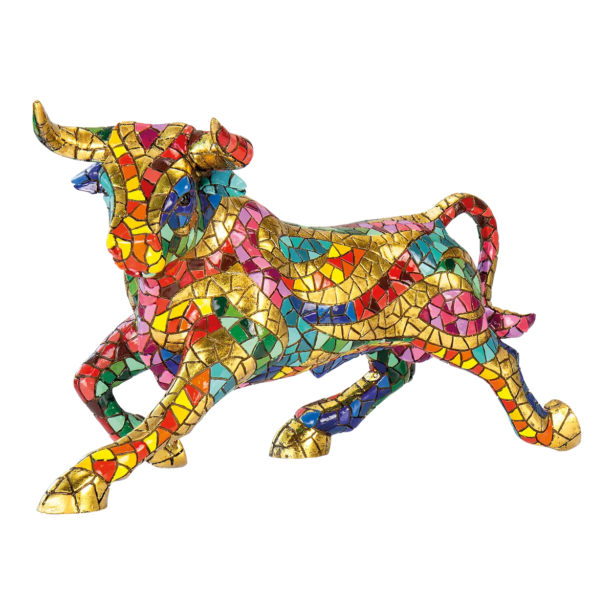 Mosaikfigur Stier in buntem Trencadis-Stil