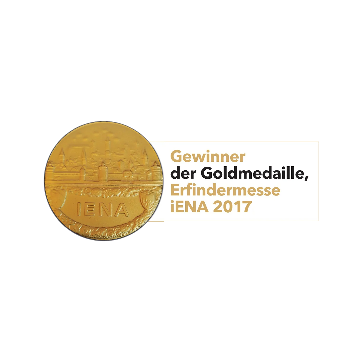Goldmedaille IENA-Etikett mit deutschem Text: Orthopädisch wirkendes Sitzkissen
