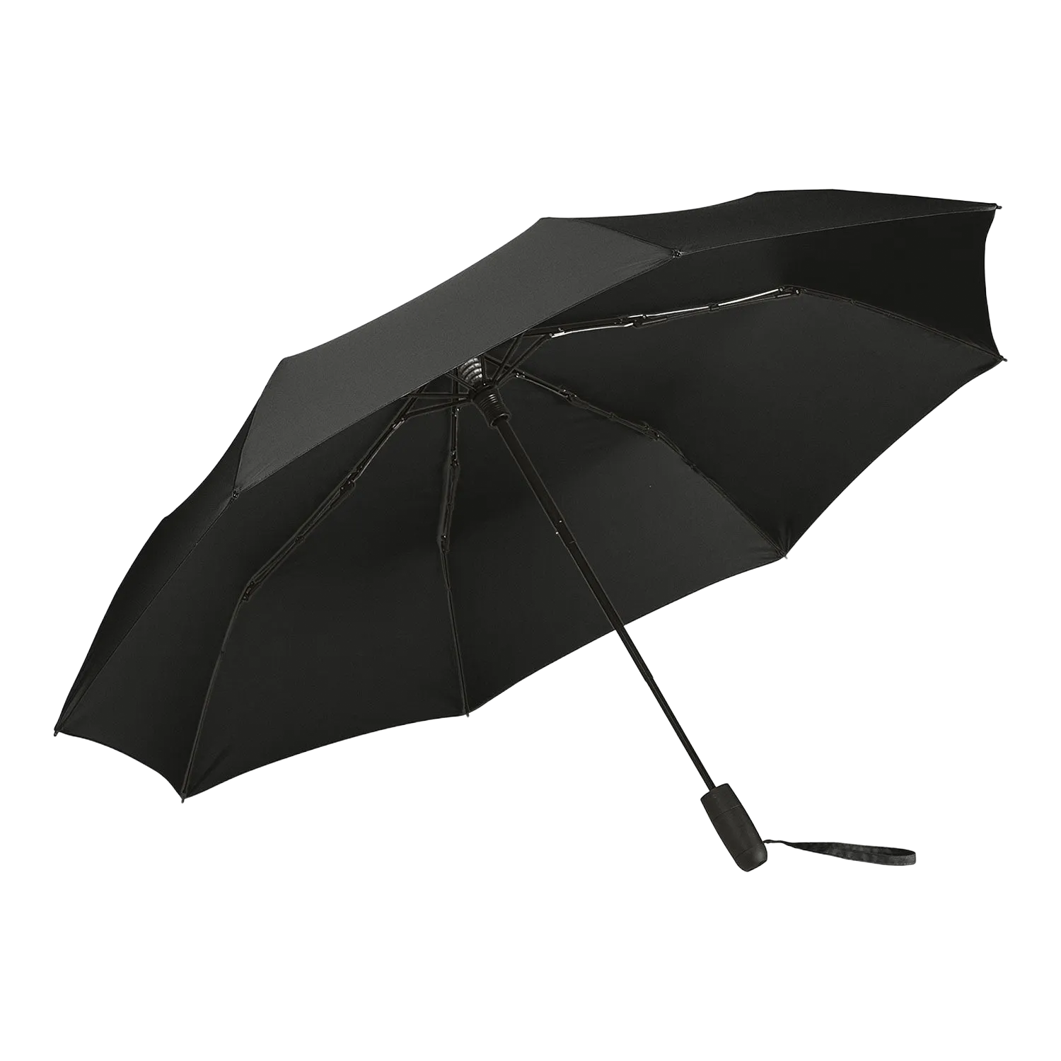 Schwarzer Oversize Taschenschirm mit Beleuchtung, winddicht, mit Handschlaufe.