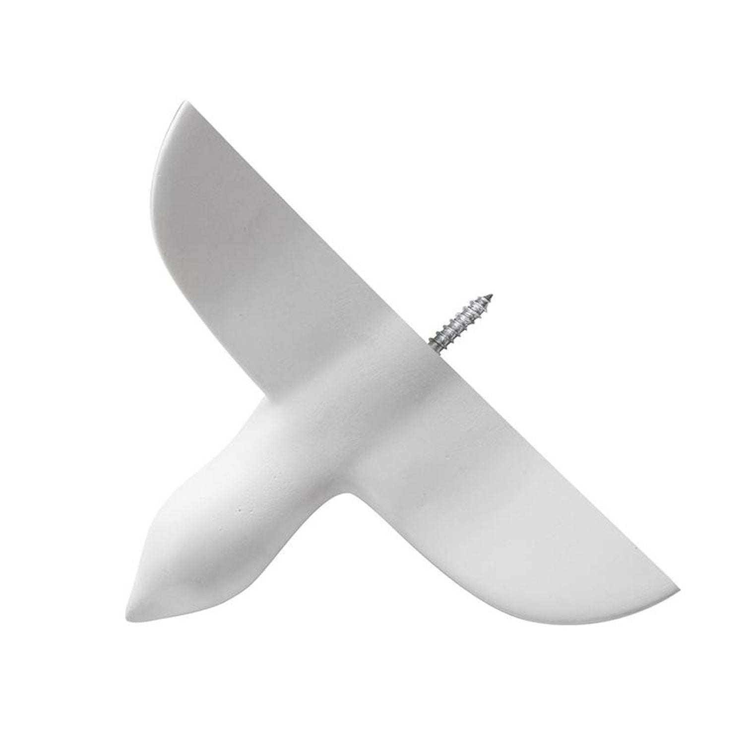 Die Wandskulptur Mini Vogel ist ein weißer Wandhaken aus Keramik in Form eines fliegenden Vogels mit einer Befestigungsschraube an der Unterseite – ideal als charmante Wanddekoration.
