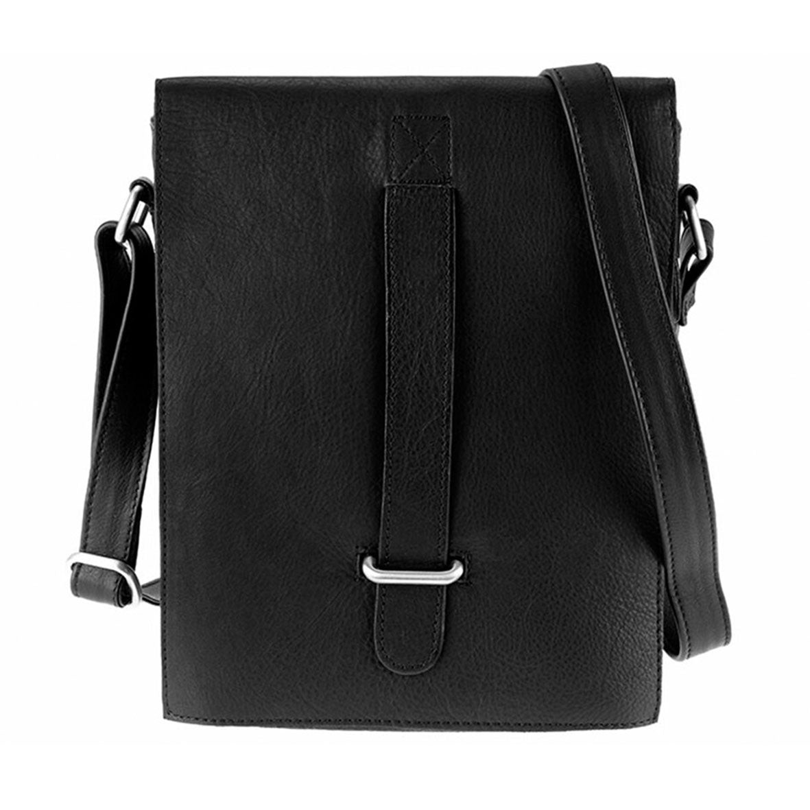 Die Umhängetasche POSTMAN ist eine schwarze Umhängetasche aus Leder mit Klappverschluss und verstellbarem Riemen. Sie zeichnet sich durch ein elegantes vertikales Design aus, das aus hochwertigen Materialien gefertigt und durch minimalistische Metallakzente aufgewertet wird.