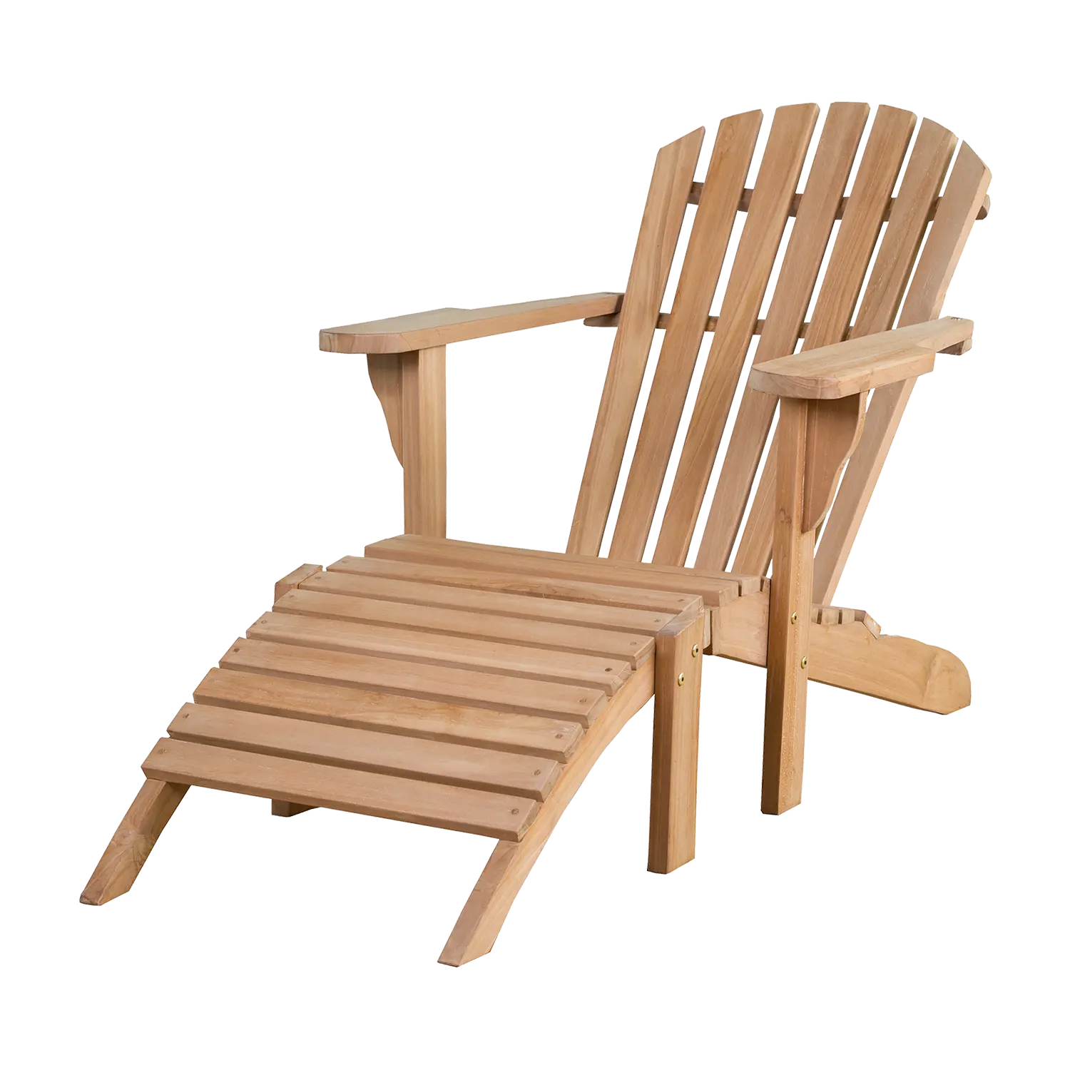 Relaxsessel für den Garten aus Teakholz mit passender Fußstütze.