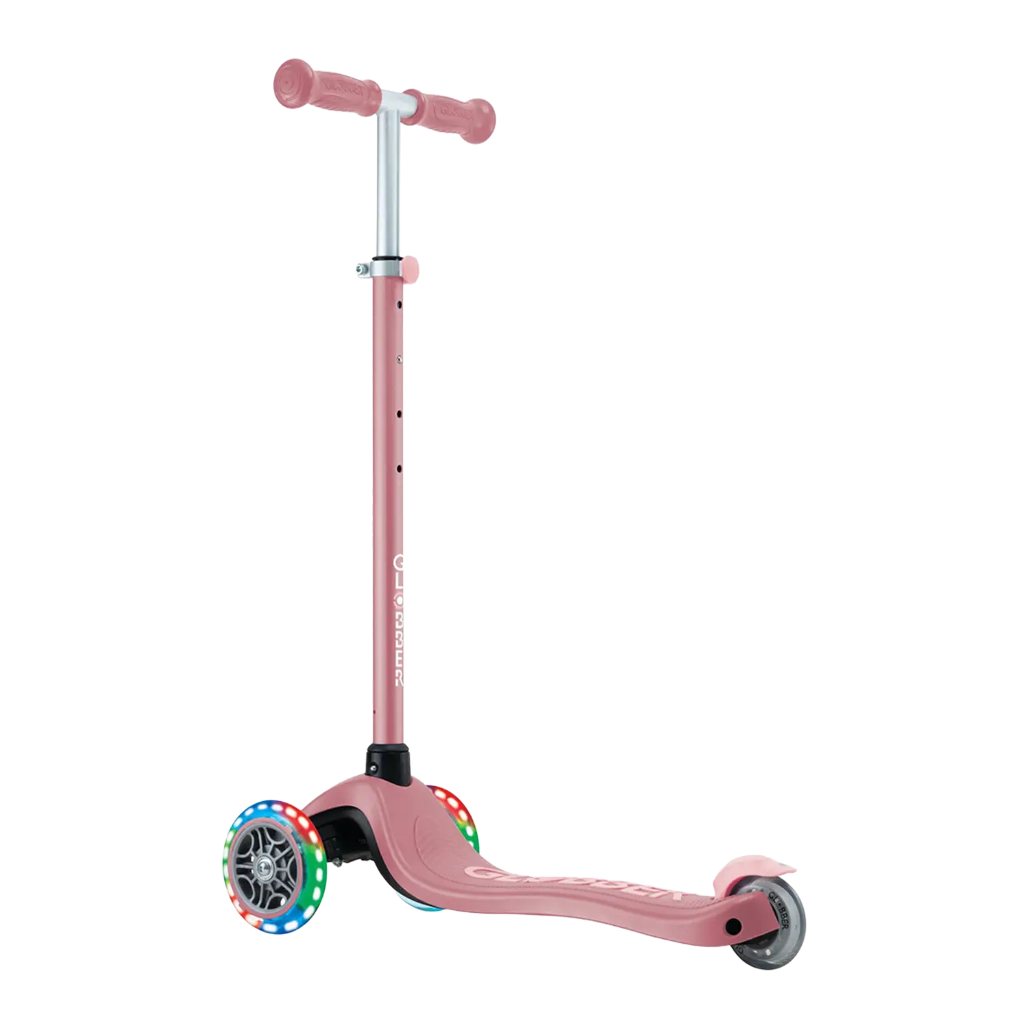 Globber Kinderscooter mit Helm: rosa, 3 Räder, verstellbarer Lenker.