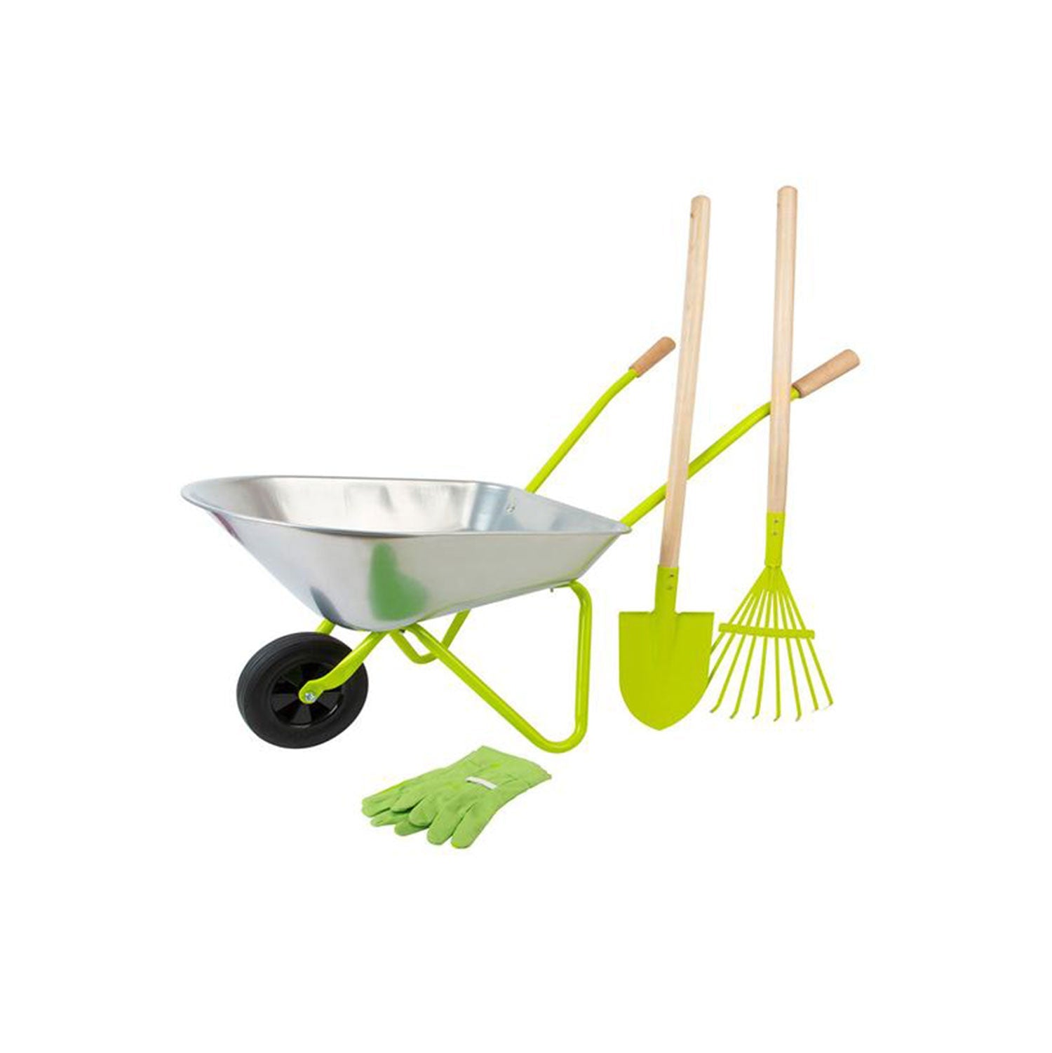 Schubkarre für Kinder mit Gartenwerkzeug