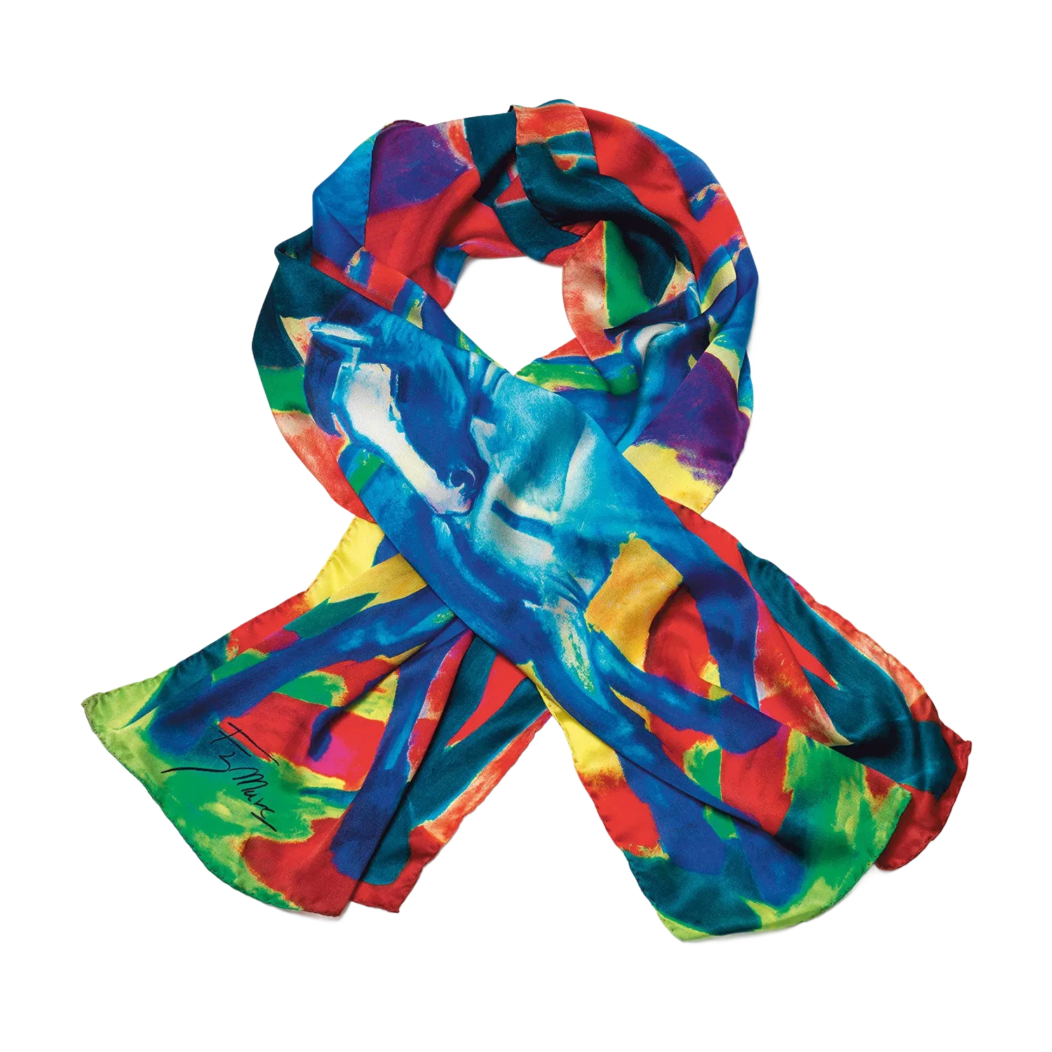 Seidenschal "Blaues Pferd", das perfekte Accessoire für Kunstliebhaber.