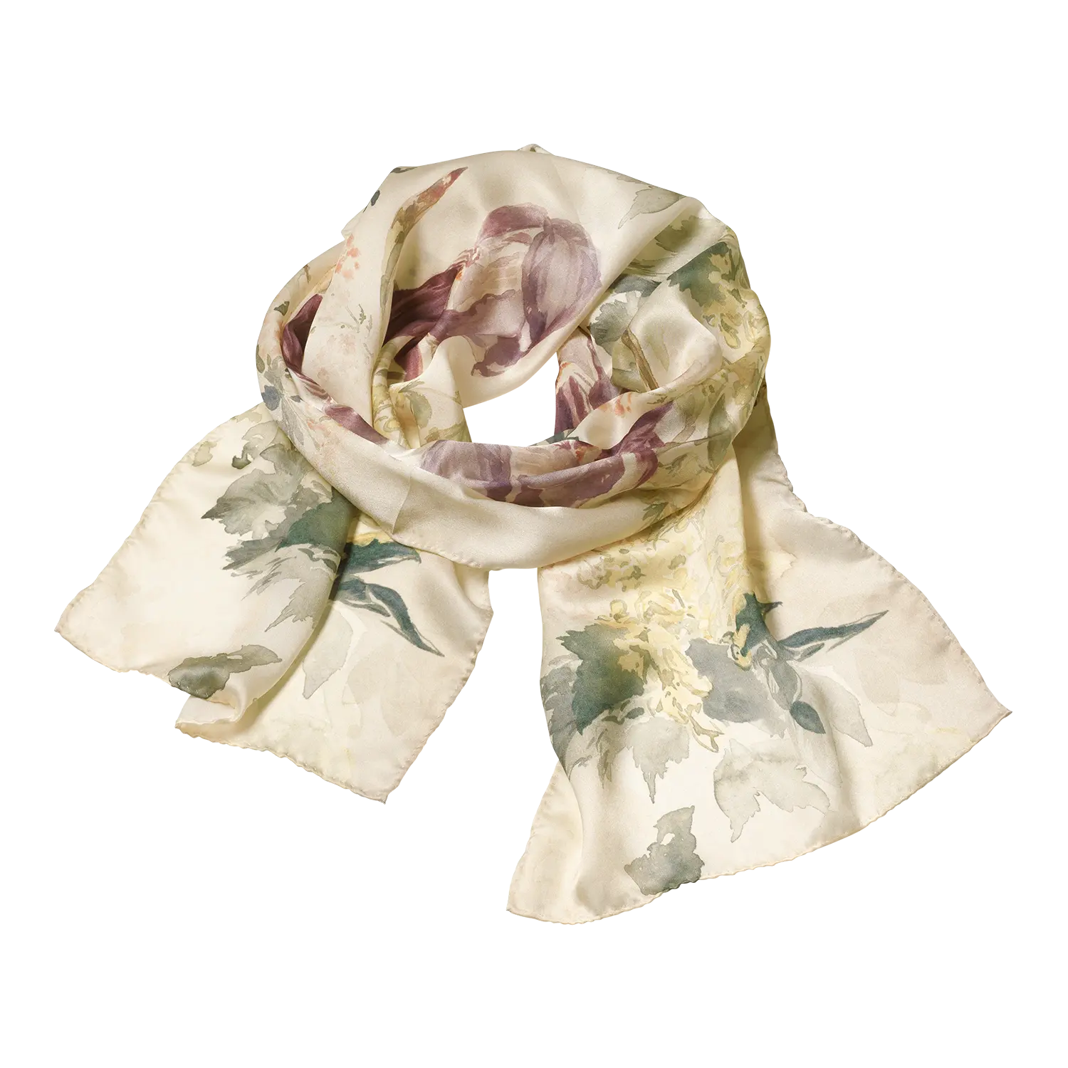 Seidenschal "Hommage à Manet" in Creme, locker als Loop mit Blumenmuster.