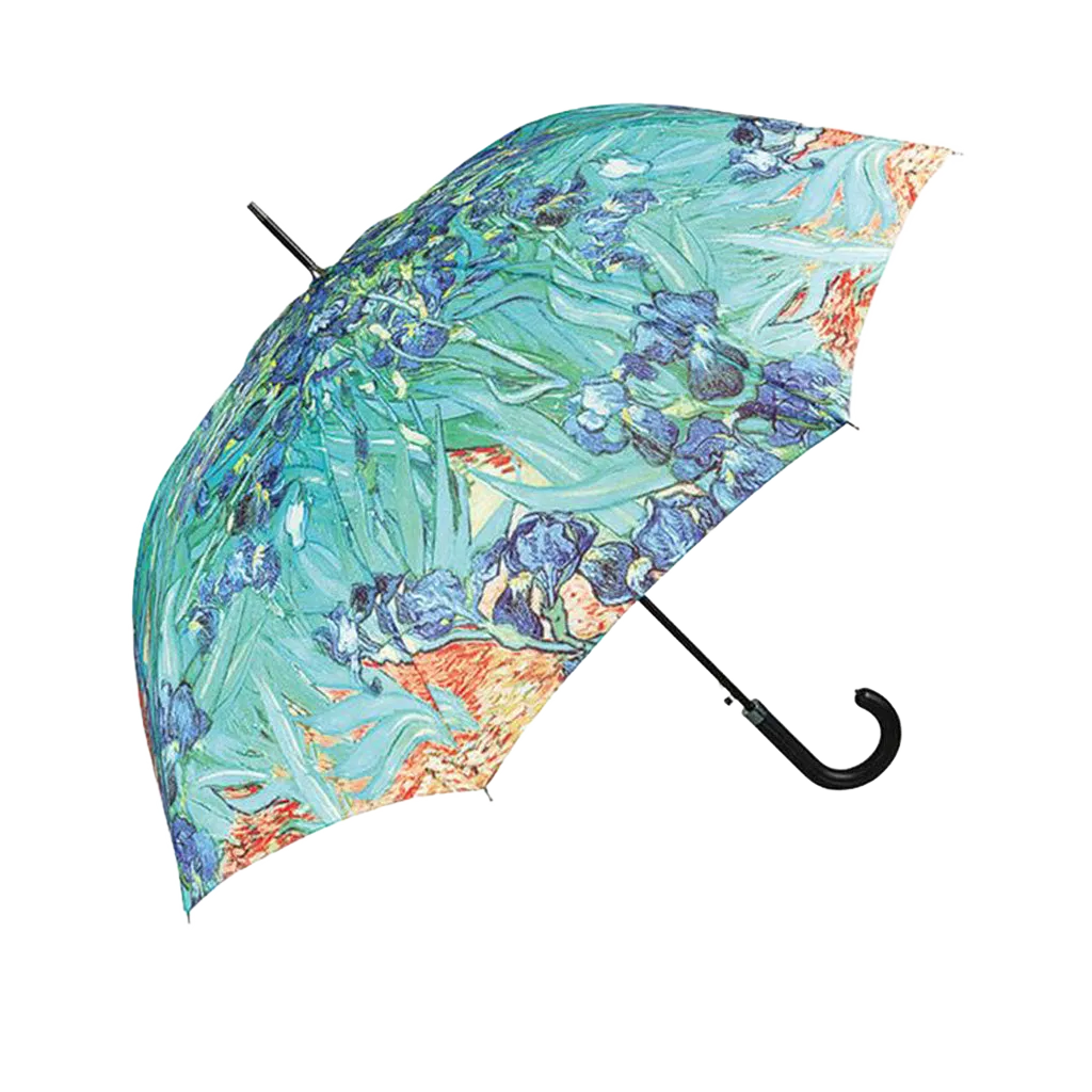 Offener Regenschirm mit floralem Muster, inspiriert durch den Stockschirm "Iris".