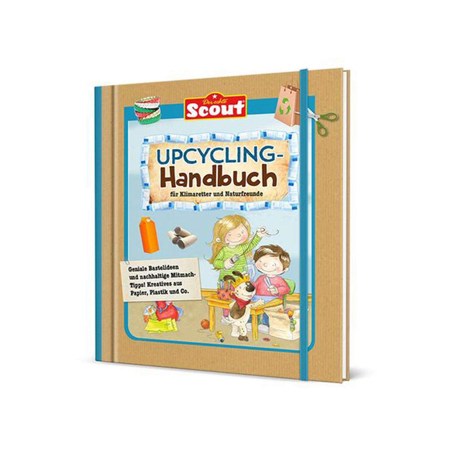 Upcycling Buch für Kinder mit Bastelanleitungen und bunten Illustrationen.