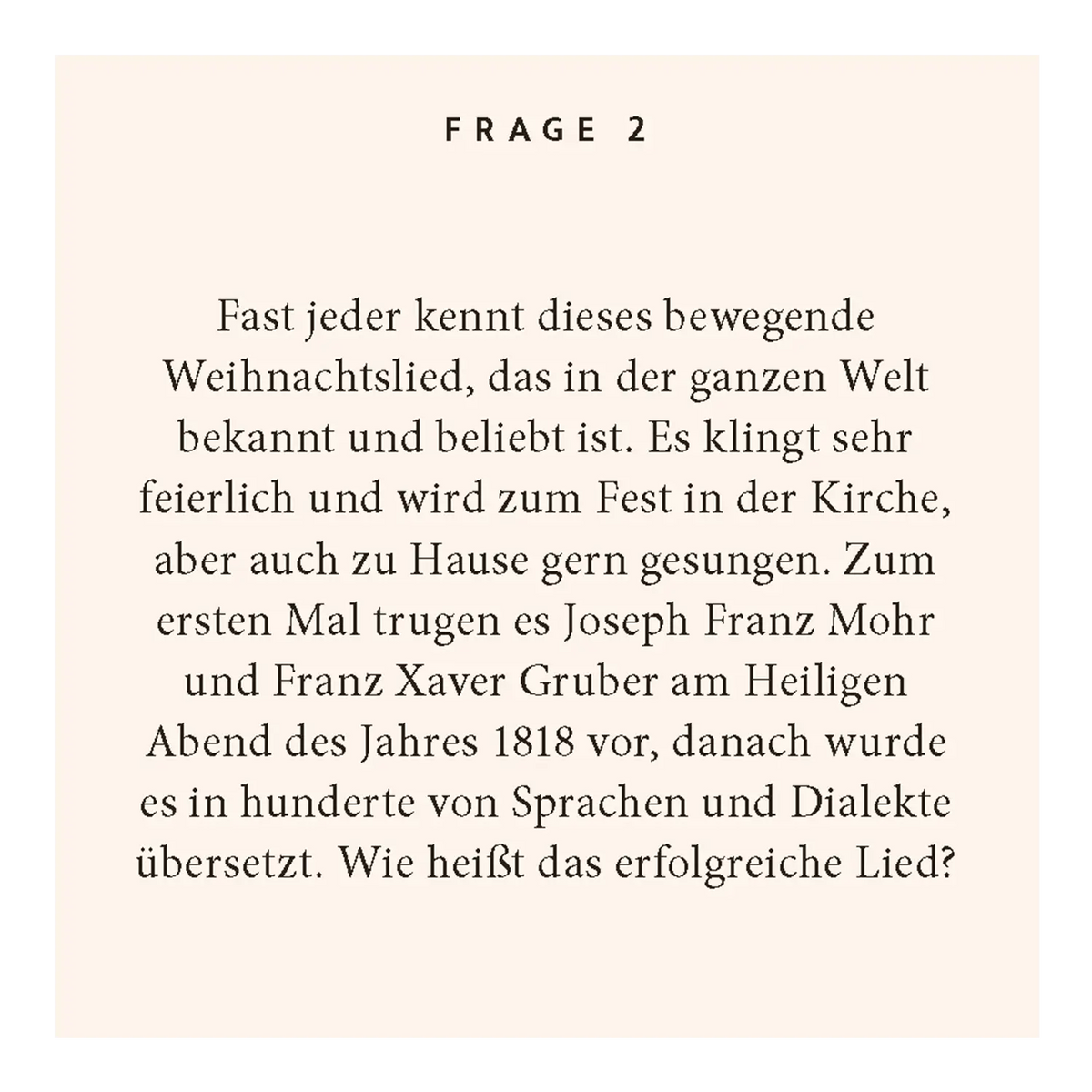 Quiz zu Weihnachten für Erwachsene – Karte mit Beispielfrage