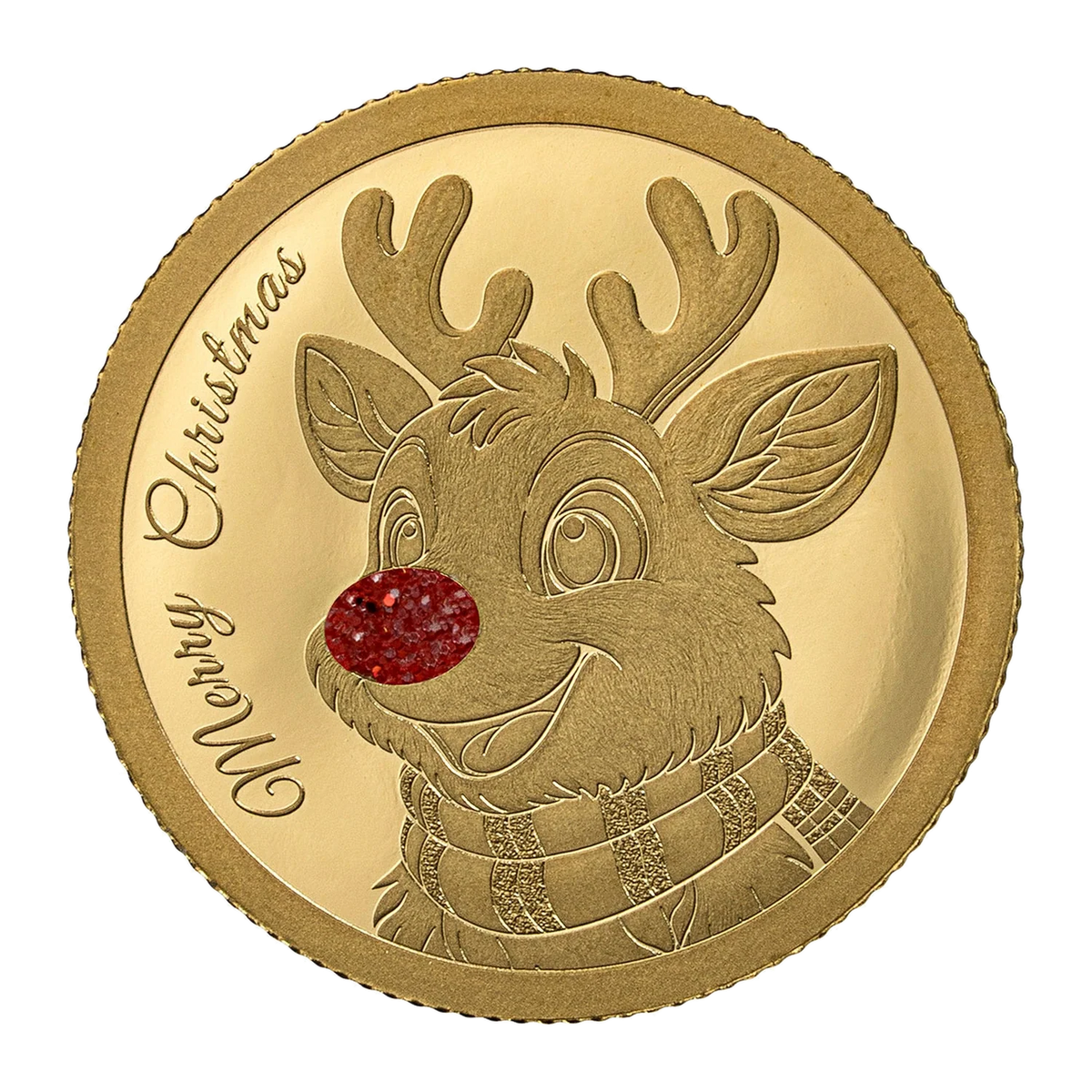 Weihnachtsgoldmünze Rudolph, Samtsäckchen