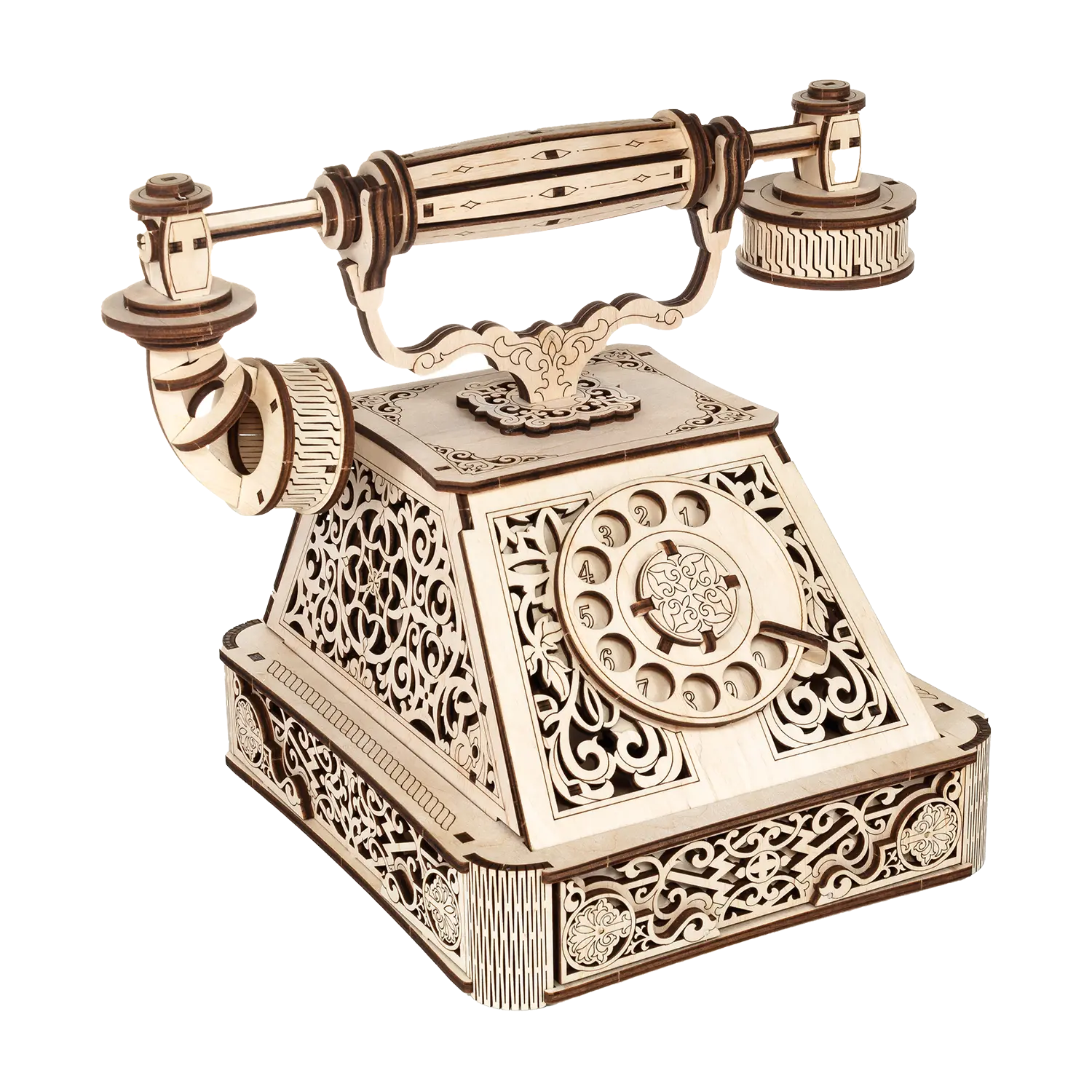 3D-Holzpuzzle Retro Telefon: detailreiches, vintage-inspiriertes Holzmodell.