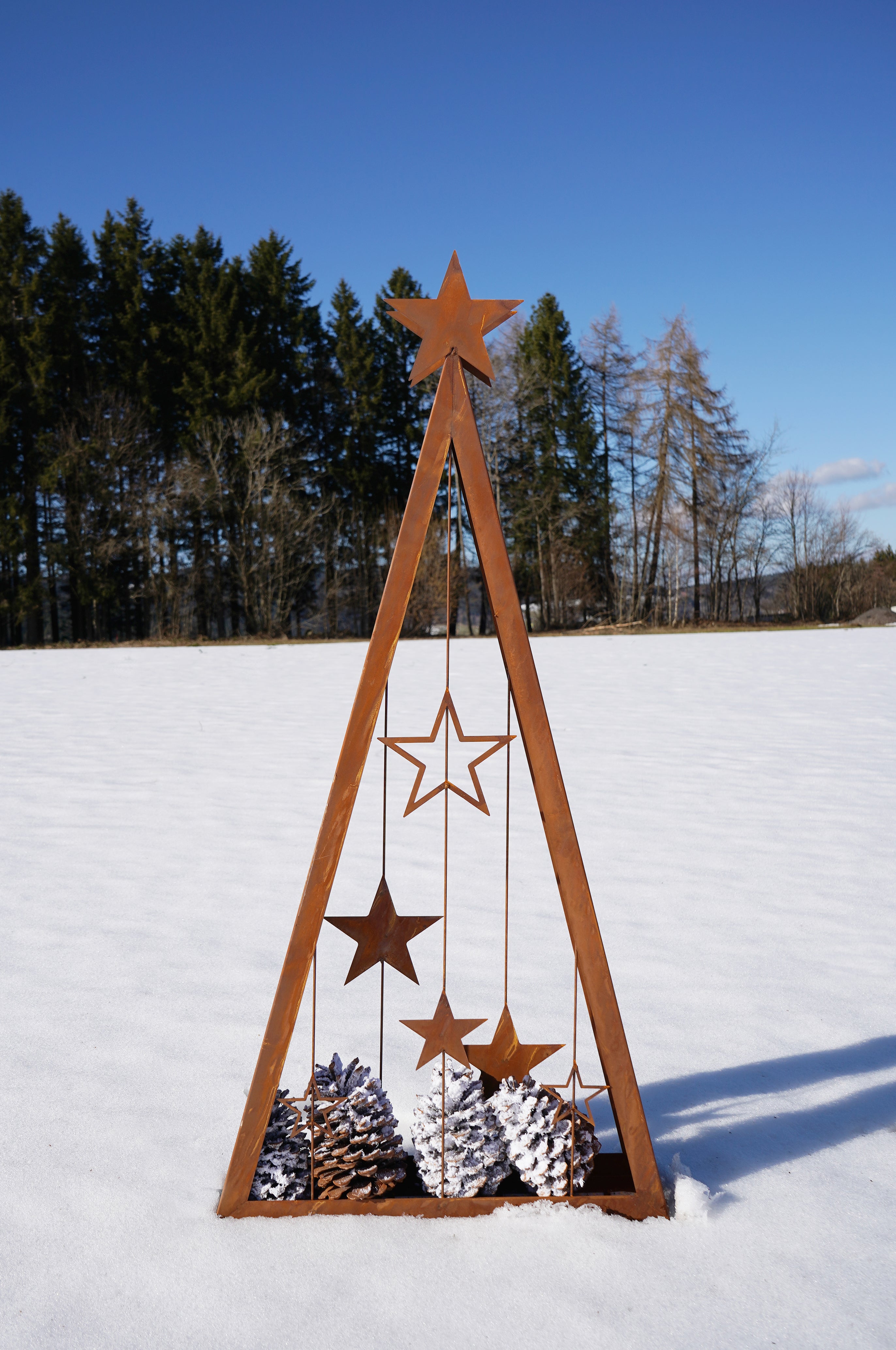 Leonos Sternenbaum "Ammersee" mit LED-Beleuchtung, Sterne Zapfen im Schnee.