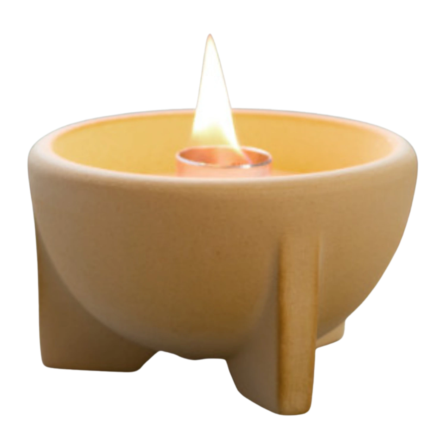 Ein beleuchteter SCHMELZFEUER® INDOOR CERANATUR® in einem beigen Keramikhalter.